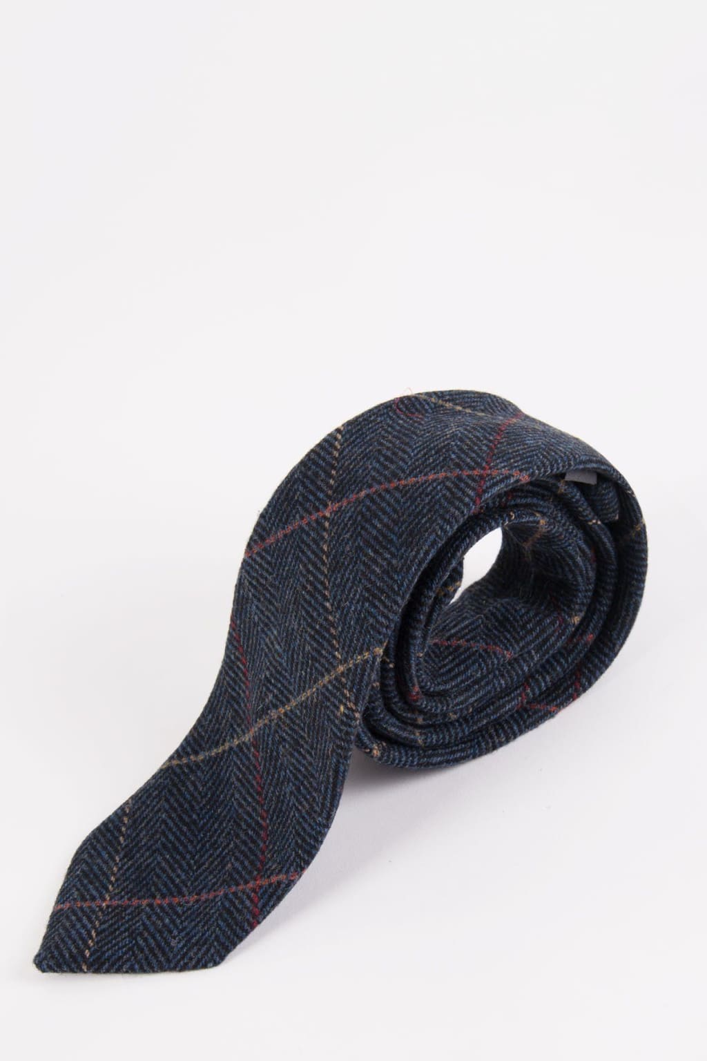 Marc Darcy Eton Navy Blue Check Tweed Tie - Classic Men's Necktie for Business, Wedding & Formal Occasions
