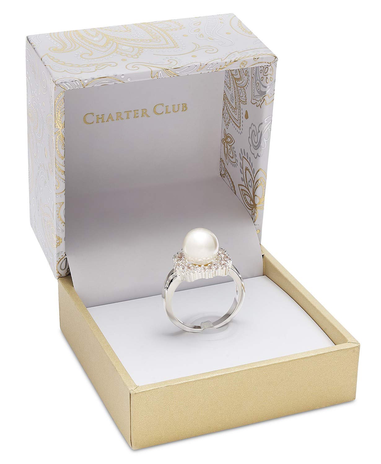 Charter Club Silver-Tone Crystal & Pearl Halo Ring for Women - Elegant Fashion Jewelry for Parties, Weddings & Special Occasions