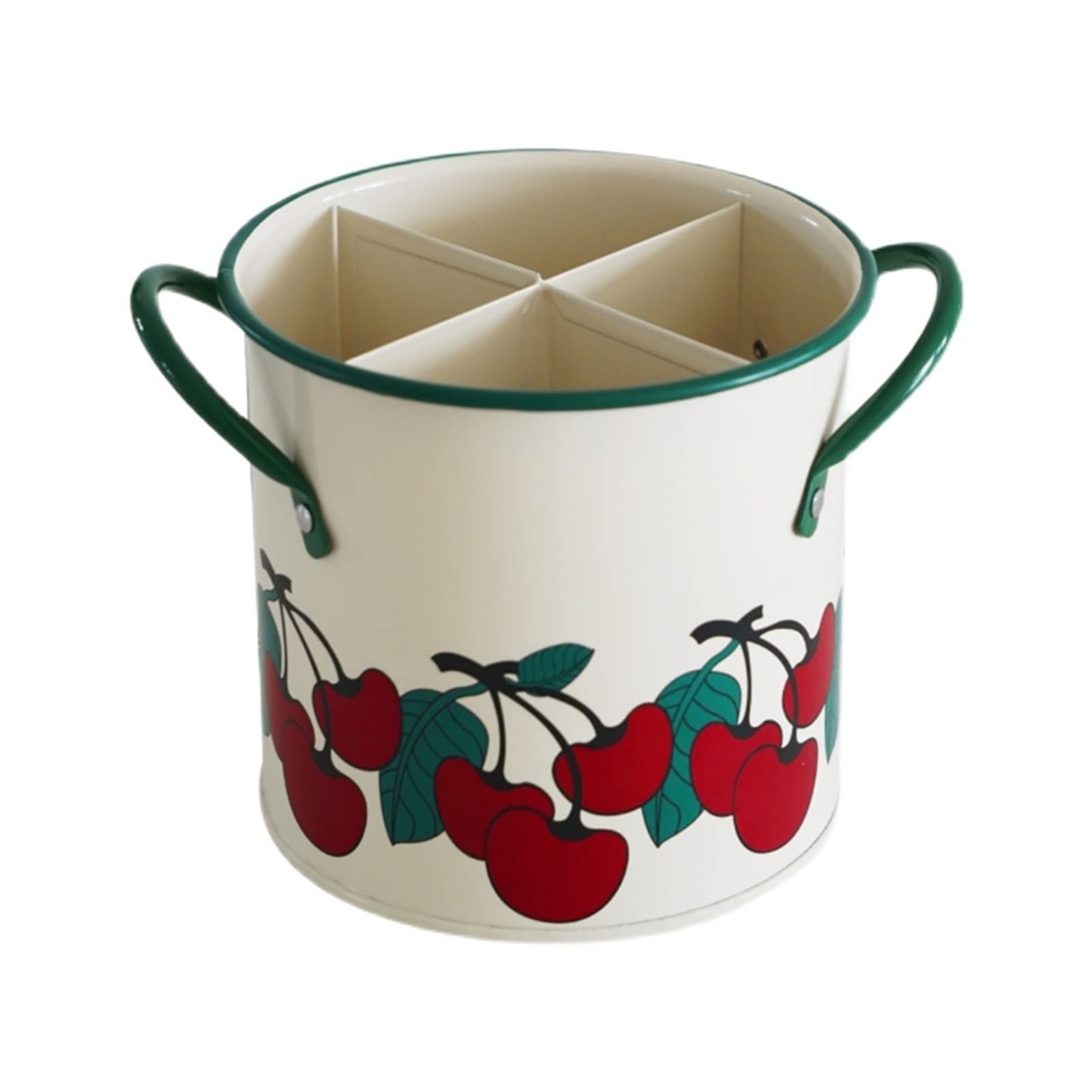 Vintage Cherry Spoon Rest & Kitchen Utensil Holder - 4 Grid Metal Storage Box for Pots, Spatulas, Chopsticks | Perfect for Countertop Organization & Cooking Utensil Storage
