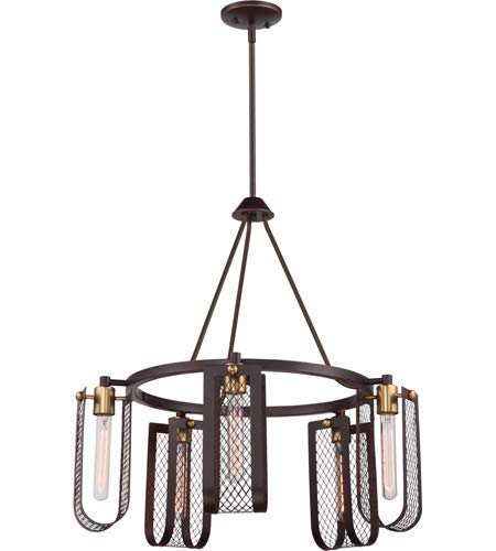 5-Light Vintage Brass & Russet Bronze Chandelier - 27