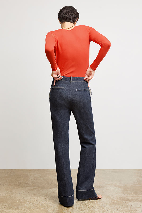 Vintage '70s Rowe Stretch Denim Jeans in Midnight Wash - Retro High Waisted Flare Pants for Women, Perfect for Casual Outfits & 70s Theme Parties