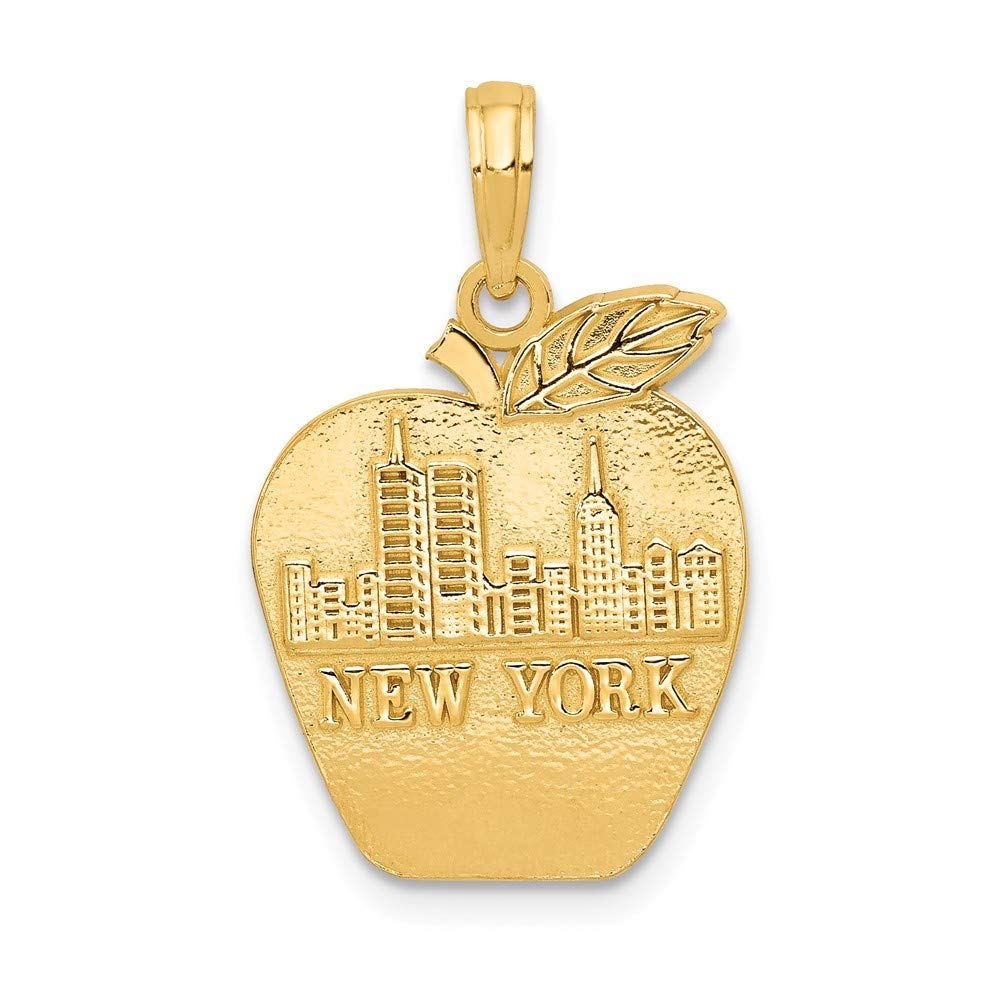 14K Yellow Gold Solid New York Skyline Small Apple Pendant Necklace - Perfect Gift for NYC Lovers, Travel Enthusiasts & Apple Fans | Elegant Jewelry for Everyday Wear, Special Occasions & Souvenirs