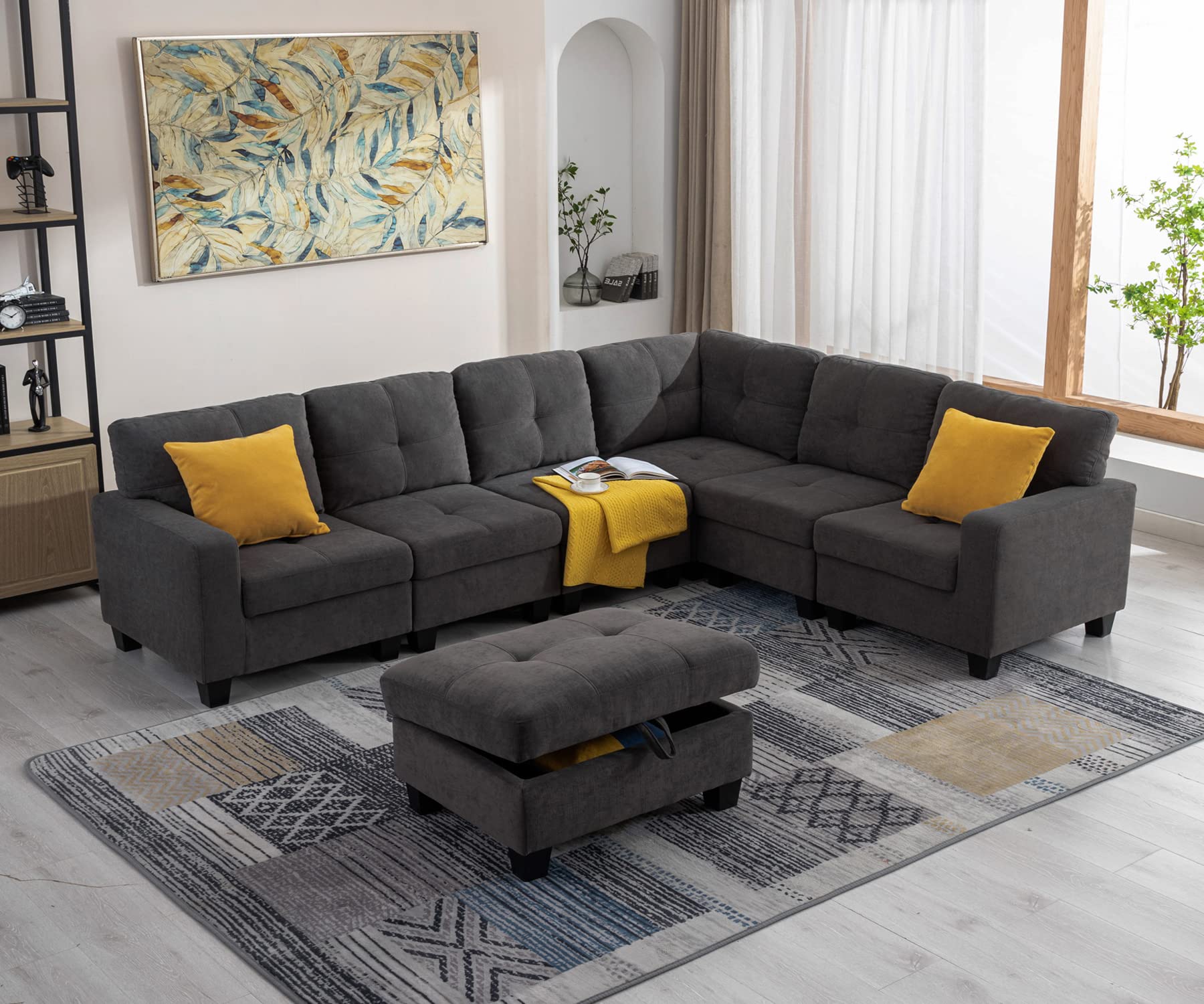 Sunflower Modular Sectional Sofa - Armless Velvet Fabric Couch for Living Room, Deep Grey | Perfect for Small Spaces, Apartments & Modern Home Decor