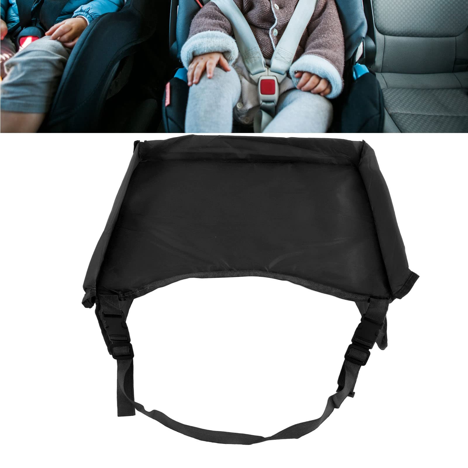 Foldable Kids Travel Car Table Tray - Waterproof Toddler Lap Desk Organizer for Baby Carriages & Strollers - Portable Snack & Activity Tray for Road Trips & Airplane Travel - Black