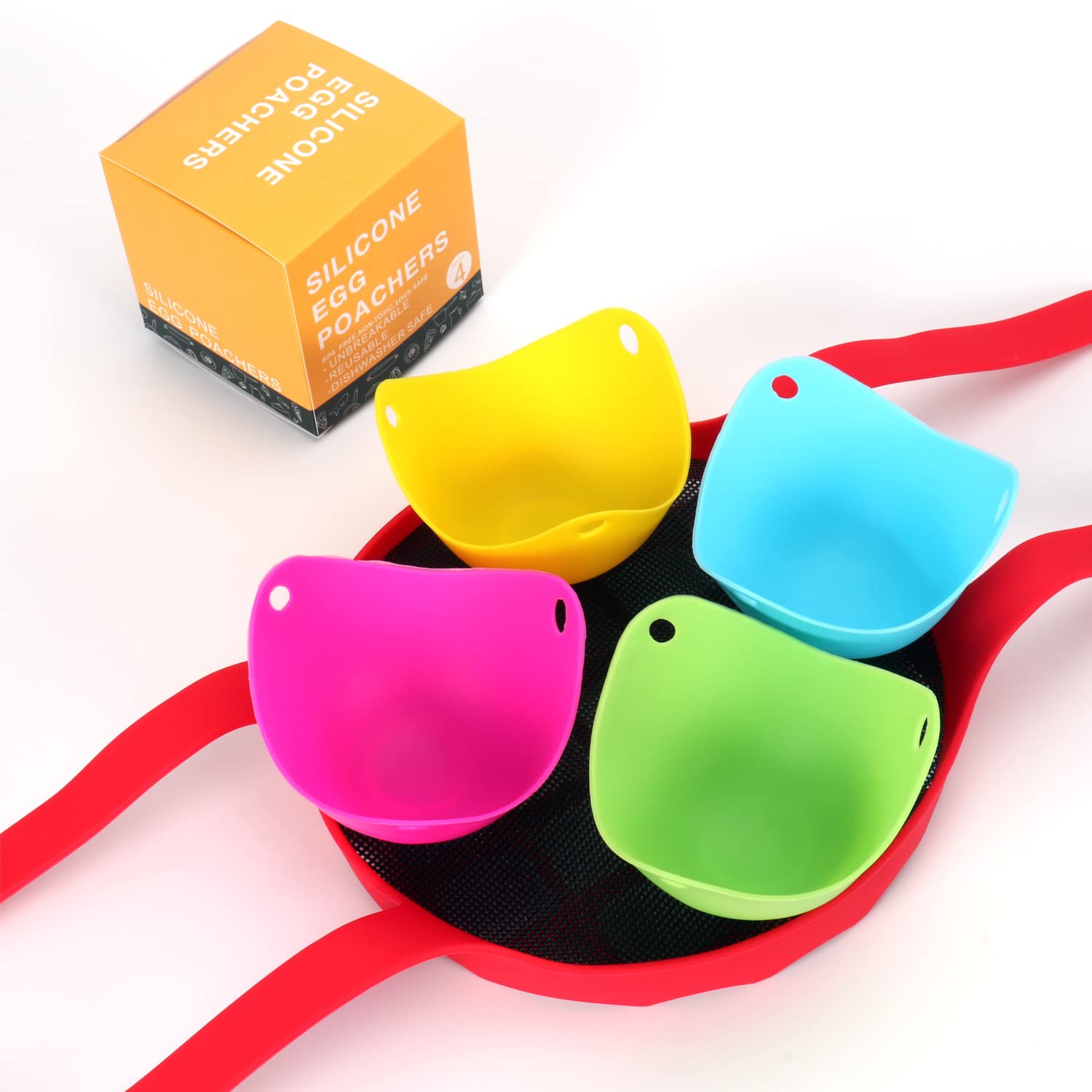 4-Pack Silicone Egg Poachers - Healthy Steamed Egg Bowl Pan Mold, Egg Boiler Plate Tray & Pancake Maker - Perfect for Creative Breakfast, Frying & Cooking - Ideal Kitchen Accessories for Home Chefs