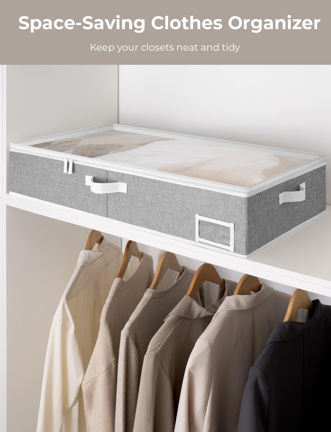 StorageWorks Large Under Bed Storage Containers with Handles & Label Holder - 2 Pack Ultra-Thick Fabric Underbed Bins for Clothes, Blankets, Sweaters | Space-Saving Closet Organizer for Seasonal Storage & Bedroom Organization