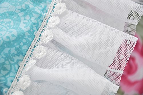 LELVA 4-Piece Floral Bedding Set for Girls - Romantic Rose Print Duvet Cover with Lace Ruffle & Bed Skirt, Full Size Blue - Perfect for Princess Themed Bedrooms & Teen Girl Decor
