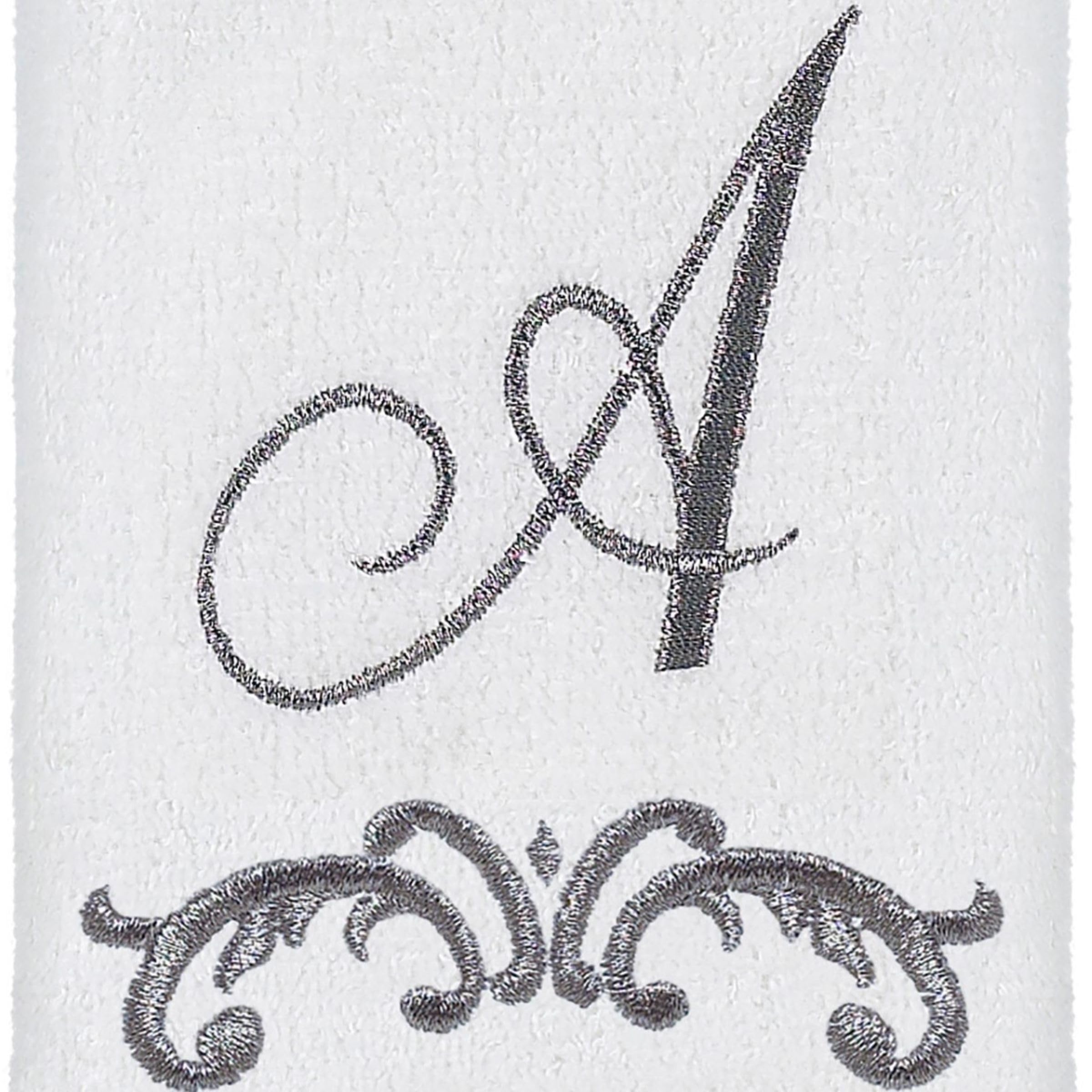 Avanti Linens - Premium Soft & Absorbent Cotton Fingertip Towel (Monogram Collection, Initial A) - White Bathroom Hand Towel for Guest Bath, Powder Room & Spa Decor