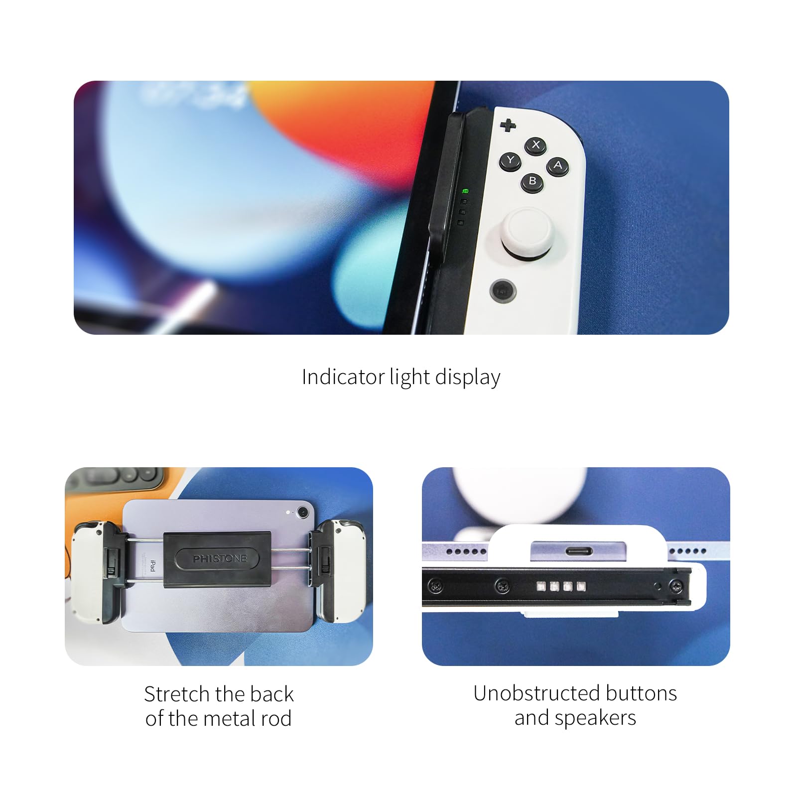 Phistone Switch Joycon Gaming Holder for iPhone/iPad/Tablets - Adjustable Mobile Device Mount for iOS 16+ (Supports 12-25cm) - Perfect for Mobile Gaming, Streaming & Hands-Free Viewing (Black)