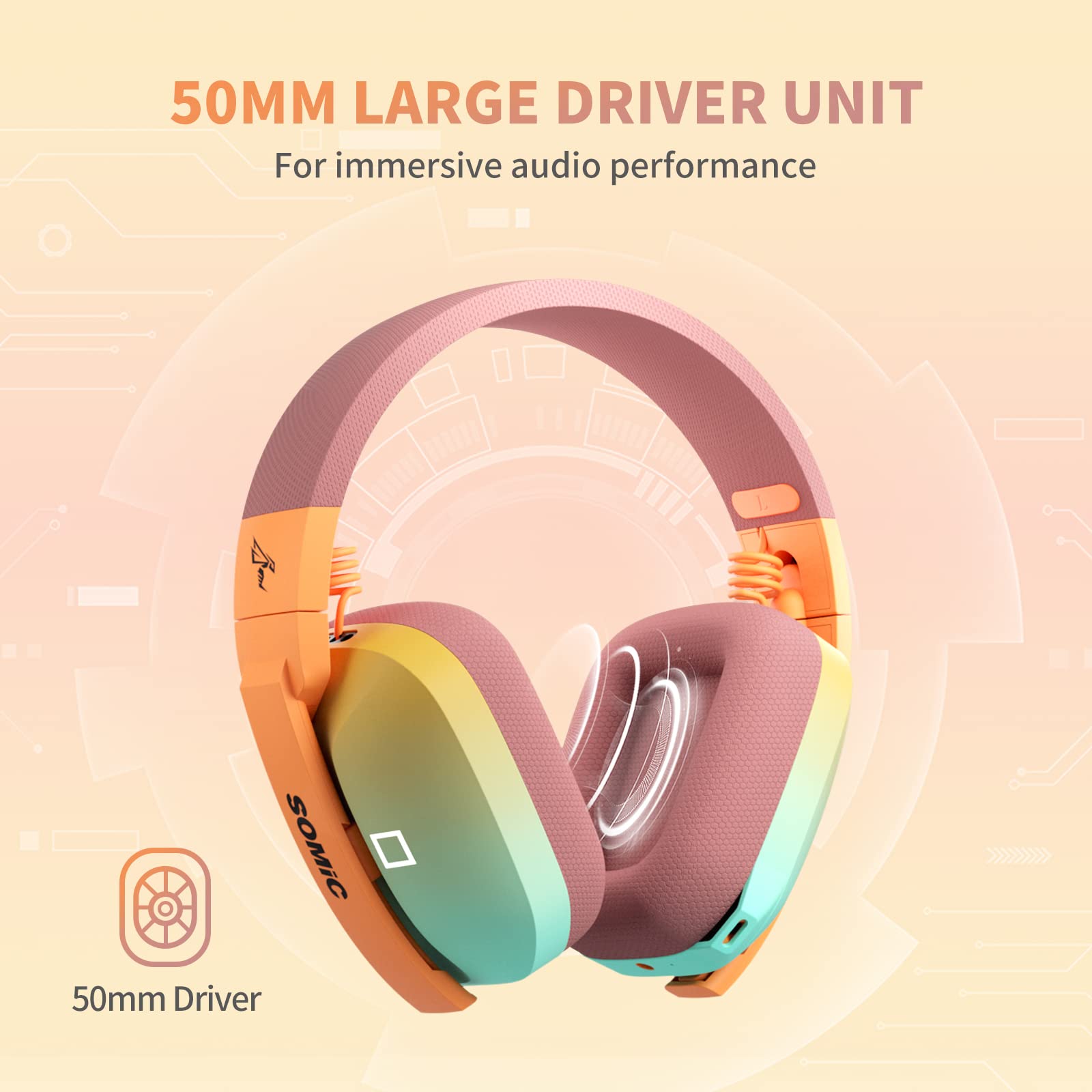 SOMIC G810 Wireless Gaming Headset - 2.4G Low Latency Bluetooth 5.2 Headphones with Built-in Mic for PC, PS4, PS5, Laptop | 50H Battery Life, RGB Lighting, Foldable Design | Perfect for Gaming, Streaming & Online Meetings (Xbox Compatible in Wired Mode)