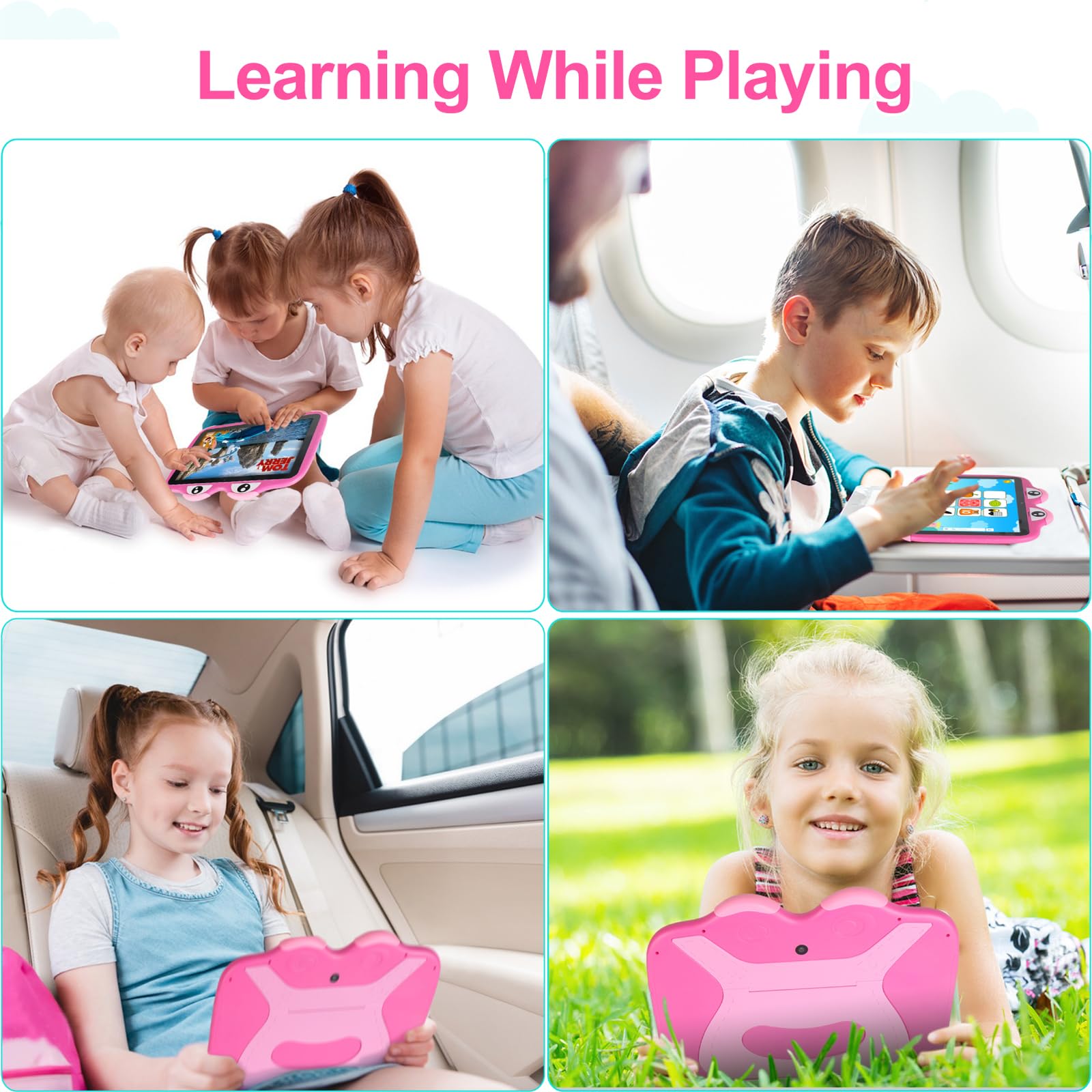 10.1 Inch Kids Tablet with Android 11 | 64GB Storage, WiFi & Bluetooth | Dual Camera, Pre-Installed Apps & Parental Control | Includes Protective Case | Perfect for Learning, Games & Entertainment (Pink)