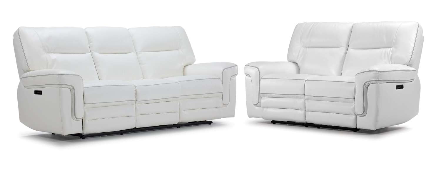 Cosmic Dual Power Reclining Sofa and Loveseat Set in White | Modern Living Room Furniture for Home Theater & Family Relaxation