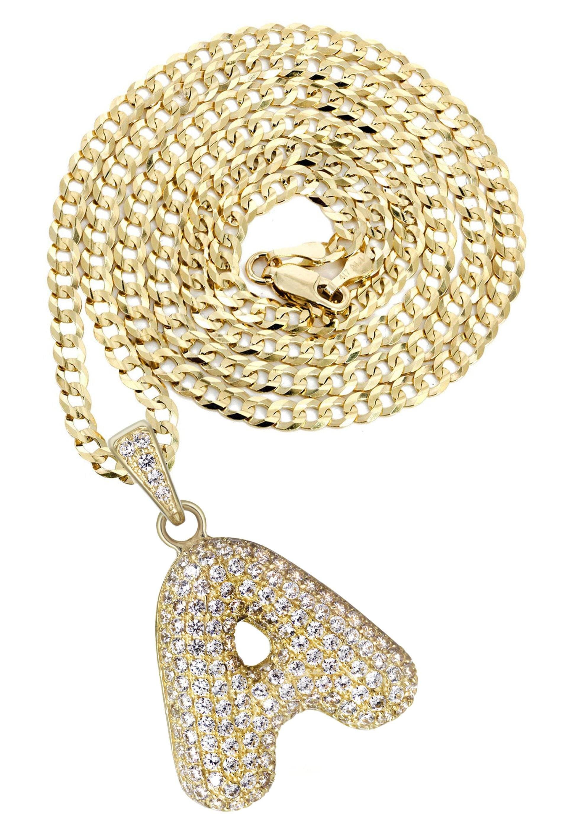10K Yellow Gold Bubble Letter A CZ Necklace for Women - 13.9 Grams | Elegant Cubic Zirconia Pendant Jewelry Gift for Birthday, Anniversary & Everyday Wear