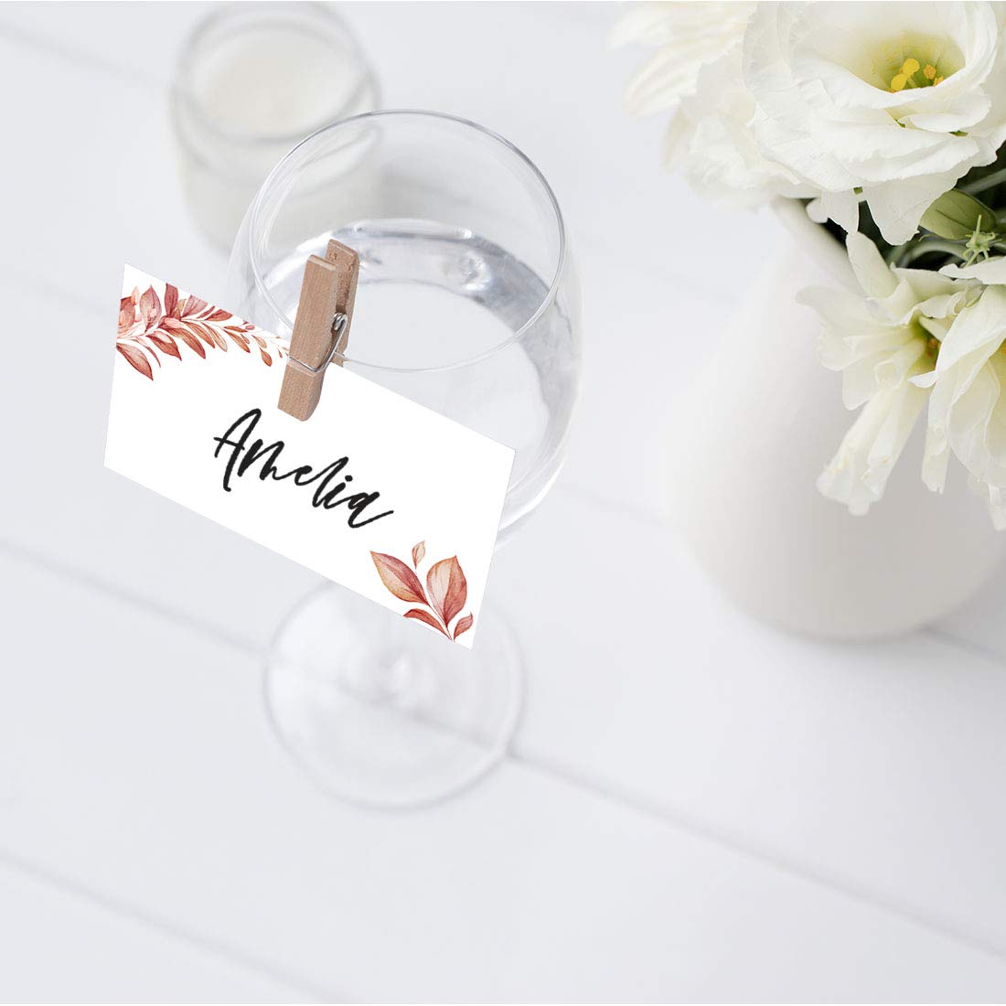 Boho Leaves Wedding Place Cards - 60 Pack Premium Seating Name Cards for Wedding Party Tables (2 x 3.5 Inches) - Elegant Wedding Table Decorations & Reception Place Holders - Perfect for Rustic, Bohemian & Outdoor Weddings