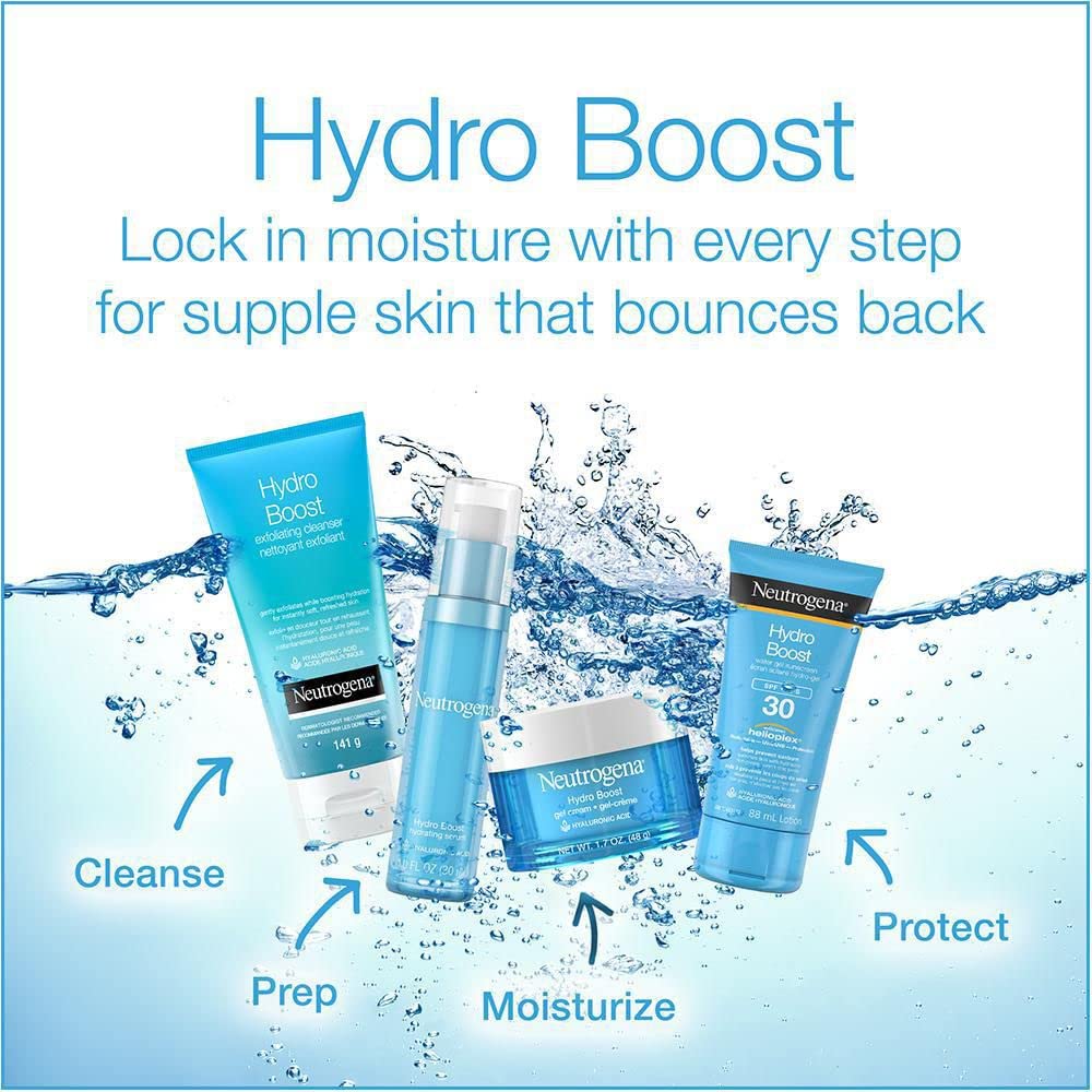 Neutrogena Hydro Boost Hyaluronic Acid Face Moisturizer - Oil-Free, Non-Comedogenic Water Gel Lotion for Dry Skin (47mL) | Hydrating Daily Skincare for Men & Women | Perfect for Night Routine & Under Makeup