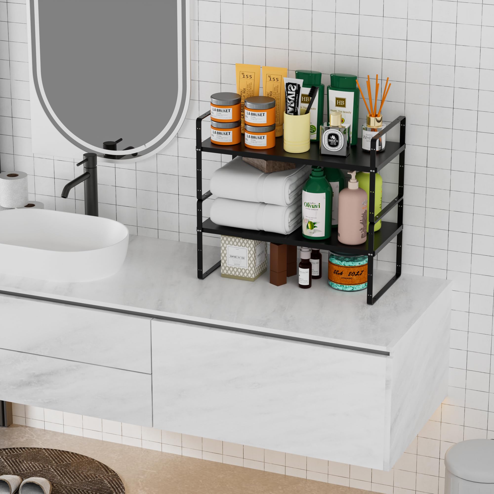 Expandable Cabinet Organizer Shelf - Stackable Kitchen Storage Rack for Spices, Pantry & Countertop (8.07