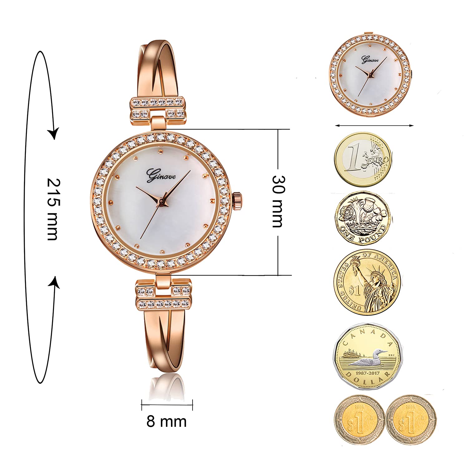 Elegant Rose Gold Women's Watch & Bracelet Set with Glitter White Dial & Rhinestones - Perfect Gift for Mom, Wife, or Girlfriend - Ideal for Parties, Weddings, and Special Occasions