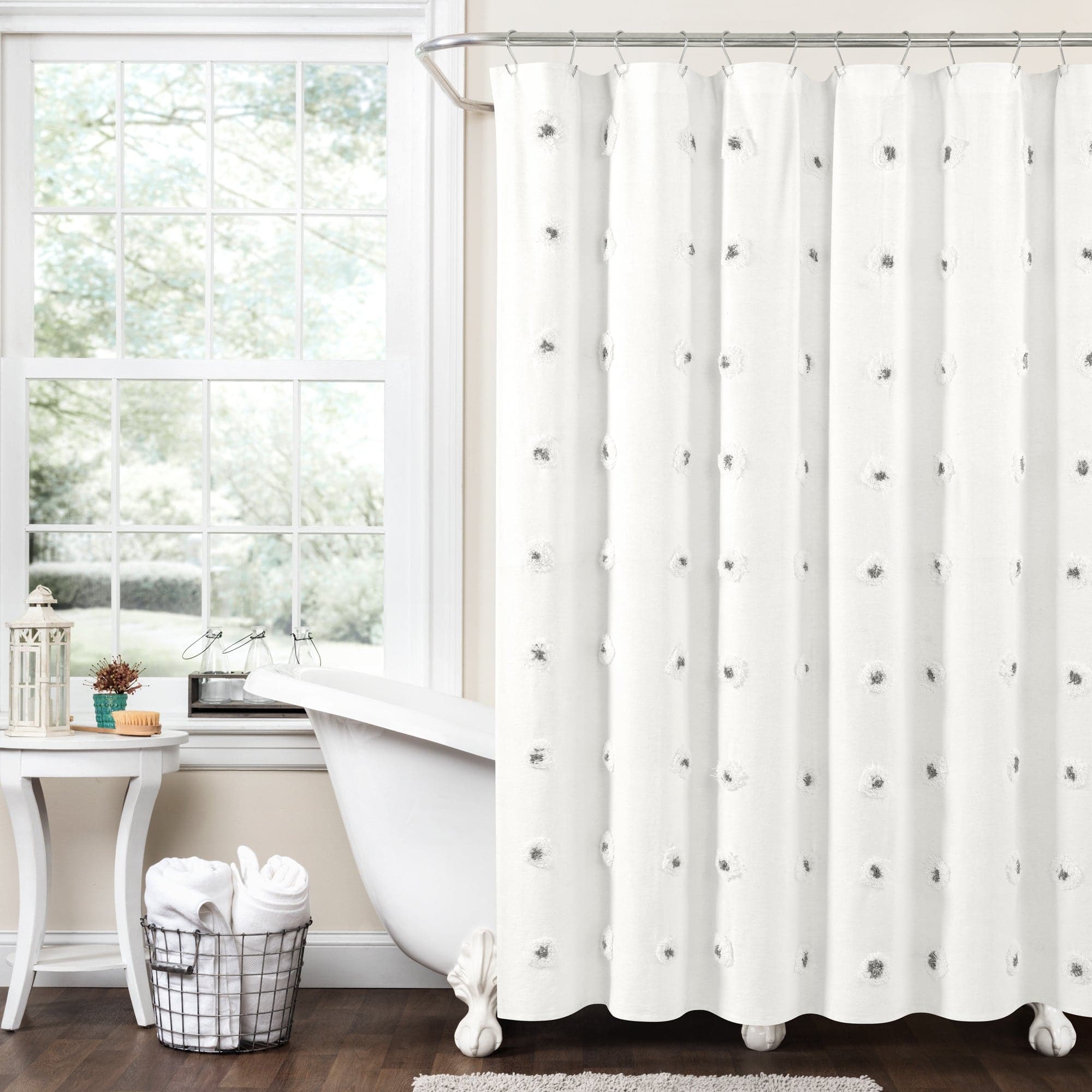Boho Circle Tufted Yarn Dyed Recycled Cotton Blend Shower Curtain - Waterproof Bathroom Decor for Boho Chic & Farmhouse Style Homes