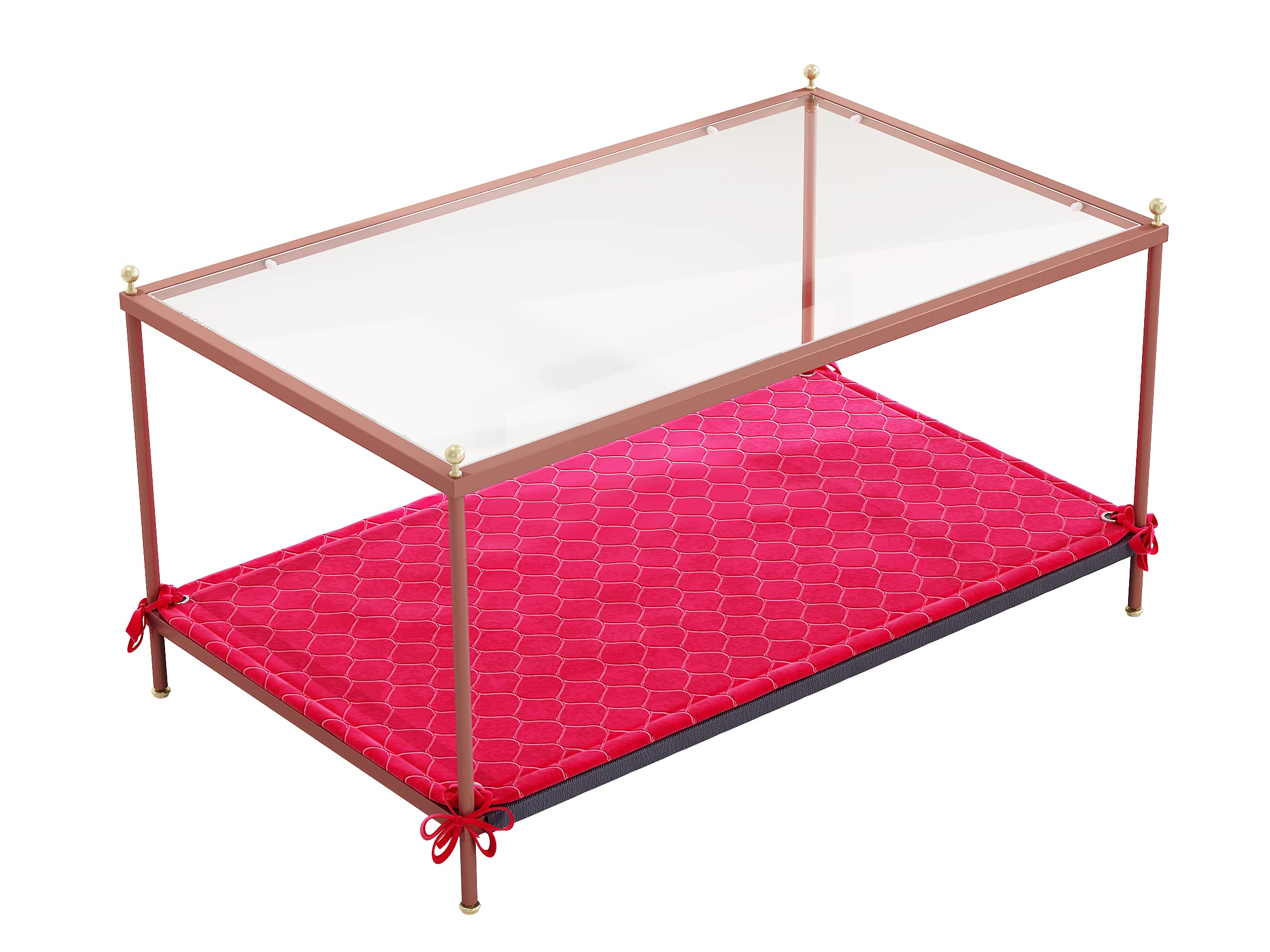 Modern Rose Gold Coffee Table with Tempered Glass Top & Pet-Friendly Net Cloth Design - 39.4×23.6×20.6 Inch Multi-Functional Minimalist Metal Tea Table - Includes Free Pet Mat for Living Room, Bedroom or Office Use