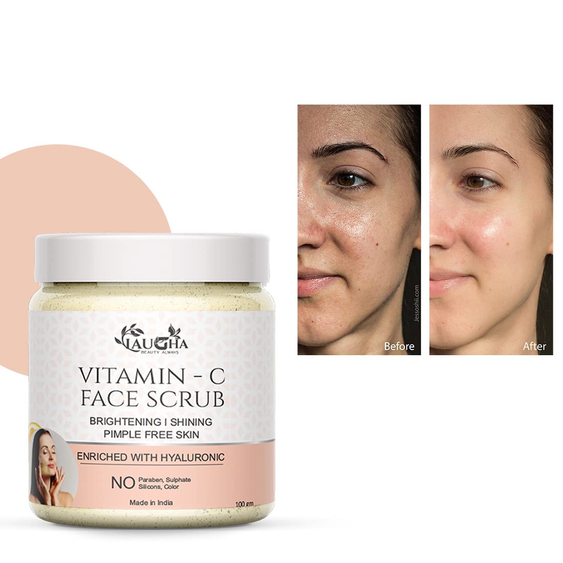Laugha Vitamin C Face Scrub for Tan Removal & Acne Treatment - Brightening Exfoliator for Sun Damage & Pimple Repair - 100g (Pack of 2 Jars, Total 200g) - Perfect for Daily Skincare & Post-Sun Care Routine