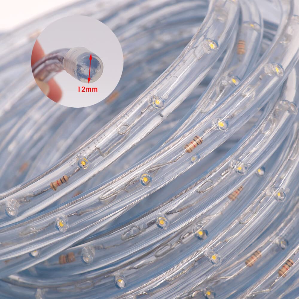 Outdoor Waterproof Rope Lights 2M (6.5ft) 110V LED String Lights - Warm White Tube Lights for Patio, Garden, Landscape Lighting - Perfect for Living Room, Backyard, Party & Holiday Decorations