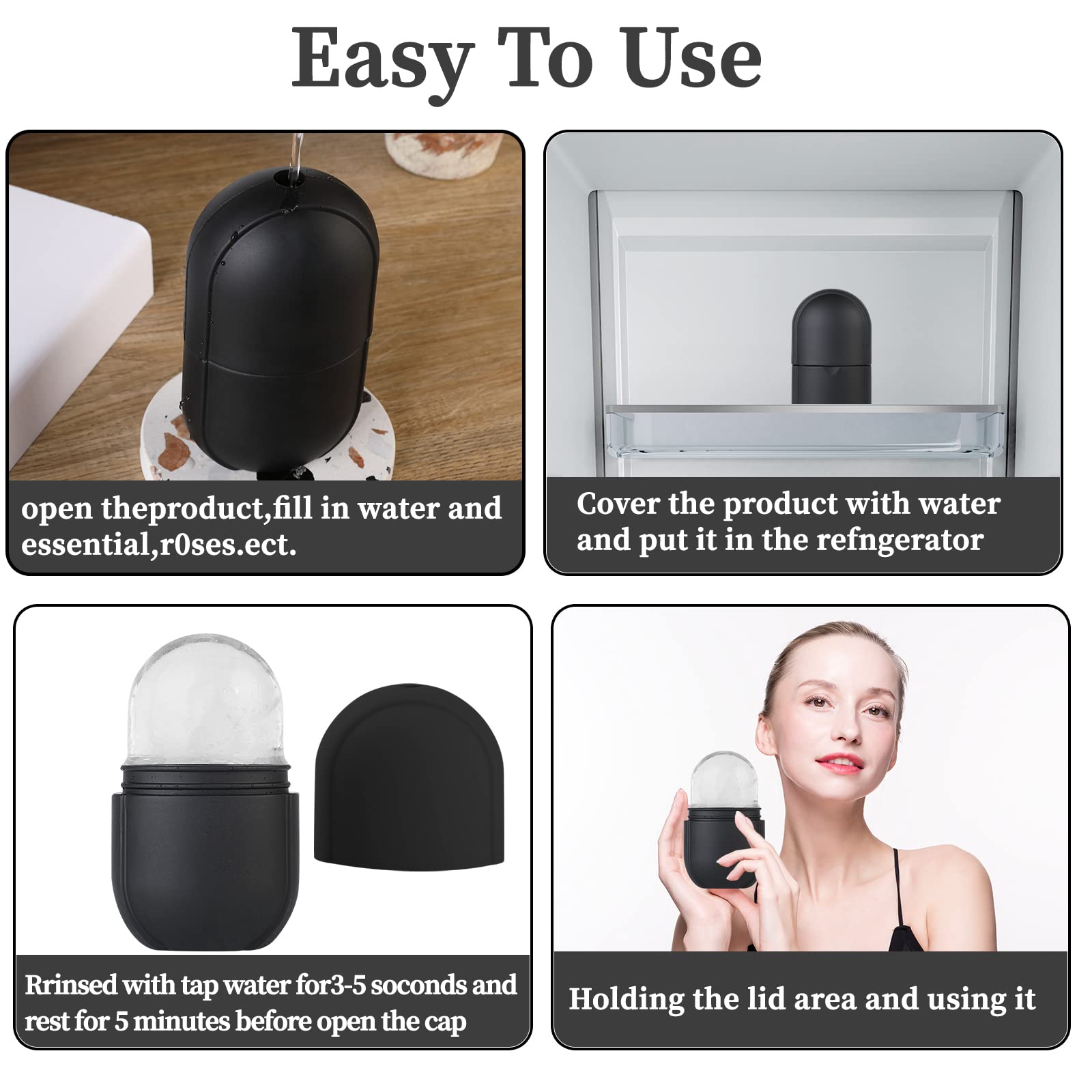 Ice Roller for Face and Eyes - Cooling Facial Massager to Brighten Skin, Reduce Puffiness & Fine Lines - Oval Black Beauty Ice Roller for Skincare & Makeup Prep - Perfect for Morning Routine & Post-Workout Recovery