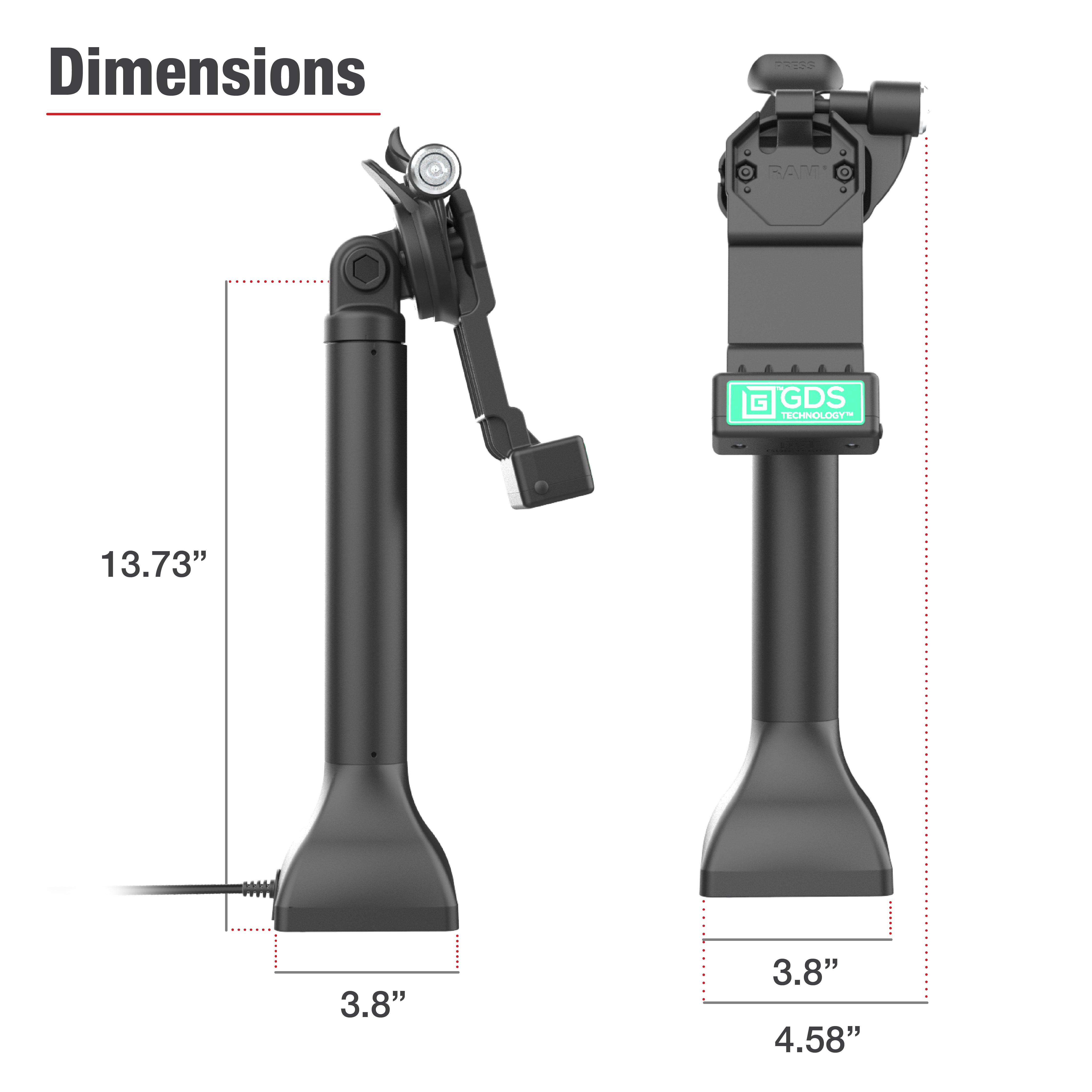 GDS® Uni Conn™ 14 Locking Pedestal Dock with USB C Port - RAM GDS DOCKLR D11 14 U1C - Perfect for Marine, RV & Truck Mounting Applications