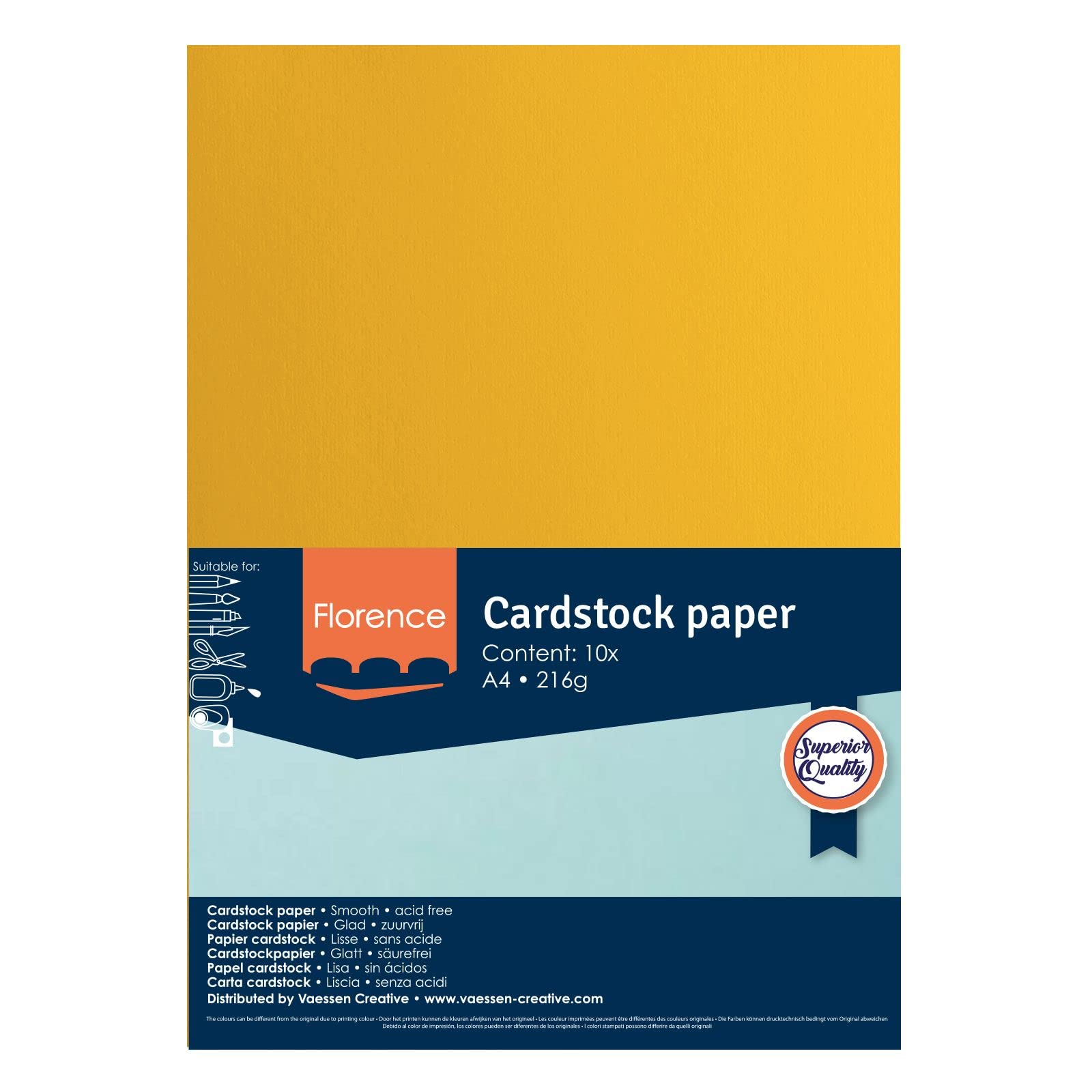 Vaessen Creative Florence Smooth Cardstock - Honey Yellow, 216gsm, A4 Size (8.3