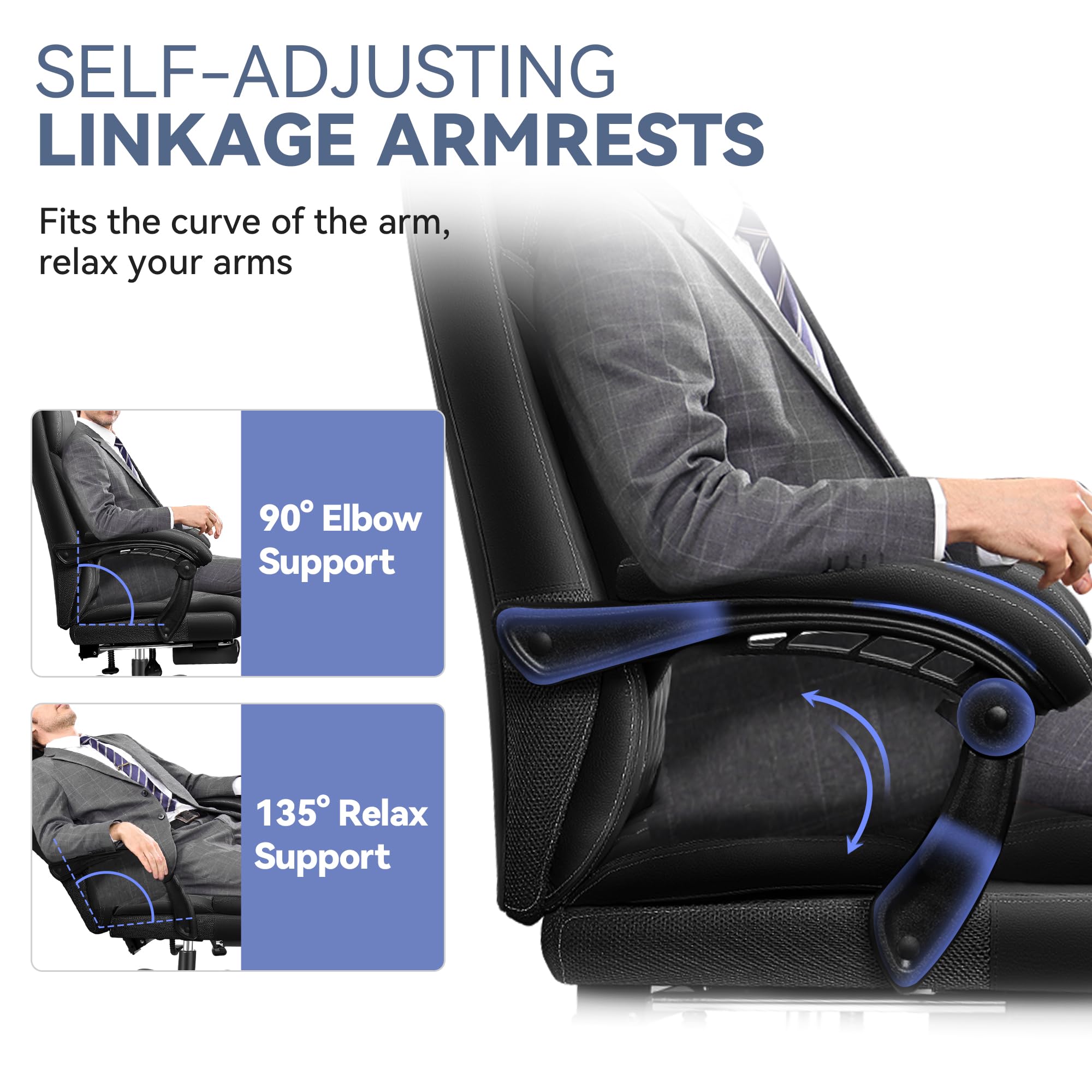 Big and Tall Office Chair with Footrest - High Back Ergonomic Executive Leather Desk Chair with Lumbar Support - Perfect for Home Office, Gaming & Workspace Comfort