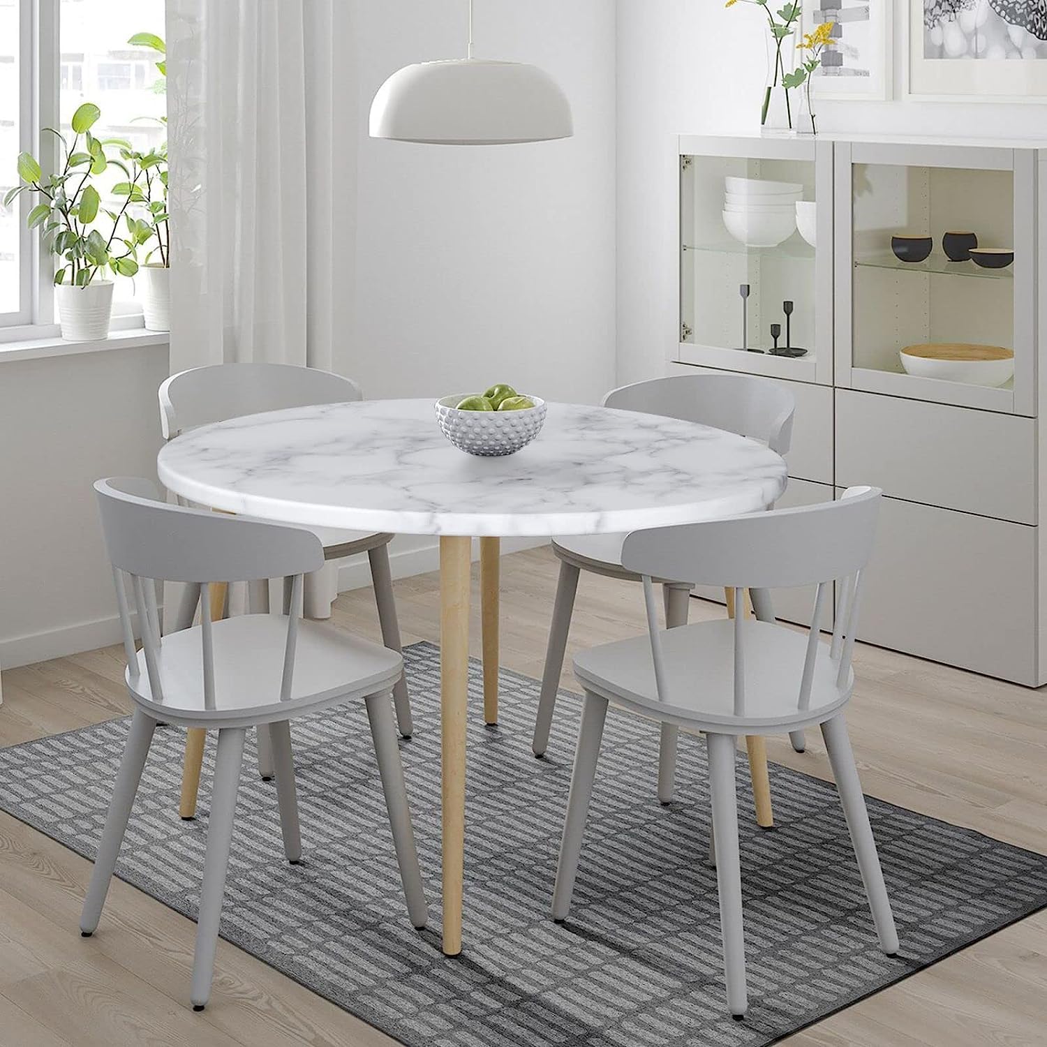 Fiokroo White Marble Texture Elastic Edge Round Tablecloth - Washable & Reusable Kitchen Dining Table Cover for Party, Picnic, Wedding (Small) - Perfect for Indoor Gatherings and Outdoor Events