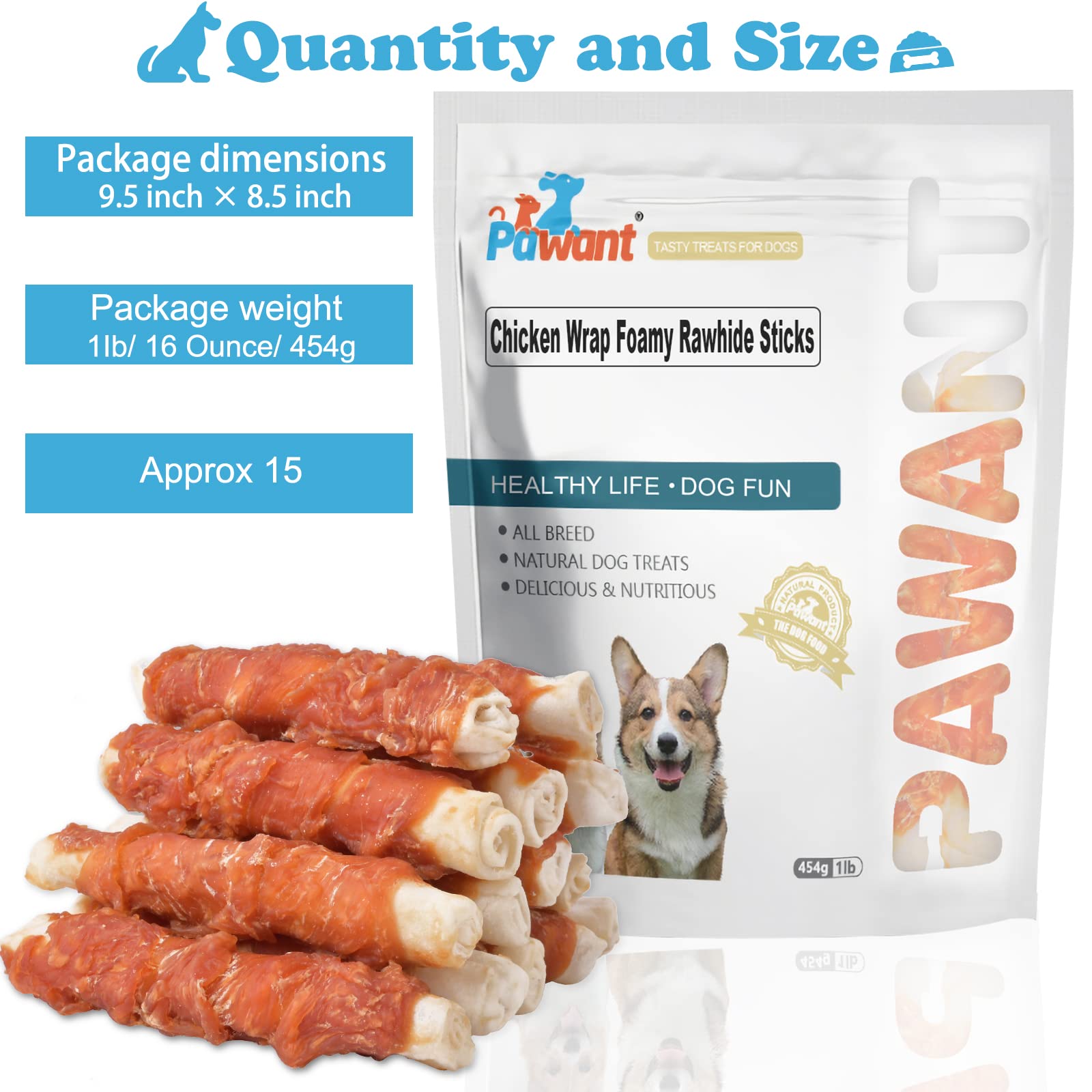 Premium Chicken Wrapped Rawhide Dog Chews - Healthy, Long-Lasting Dental Treats for Large Breed Dogs (1 lb/454g) - Perfect for Training Rewards & Anxiety Relief