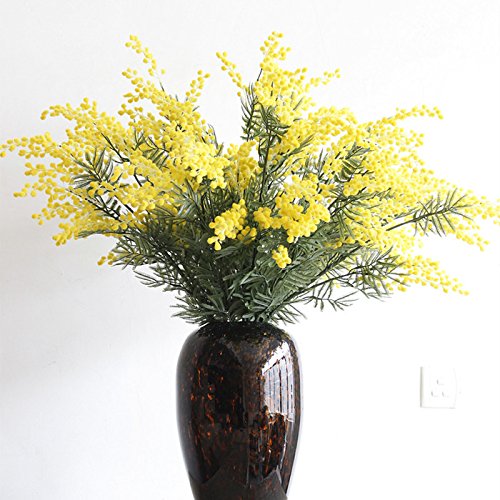 4pcs Mimosa Artificial Silk Flowers - Fake Plants Branches Spray Pudica Acacia Bouquet for Home Decor, Wedding Centerpieces & Fall Decoration (Yellow) - Perfect for Table Settings, Party Decor & Seasonal Displays