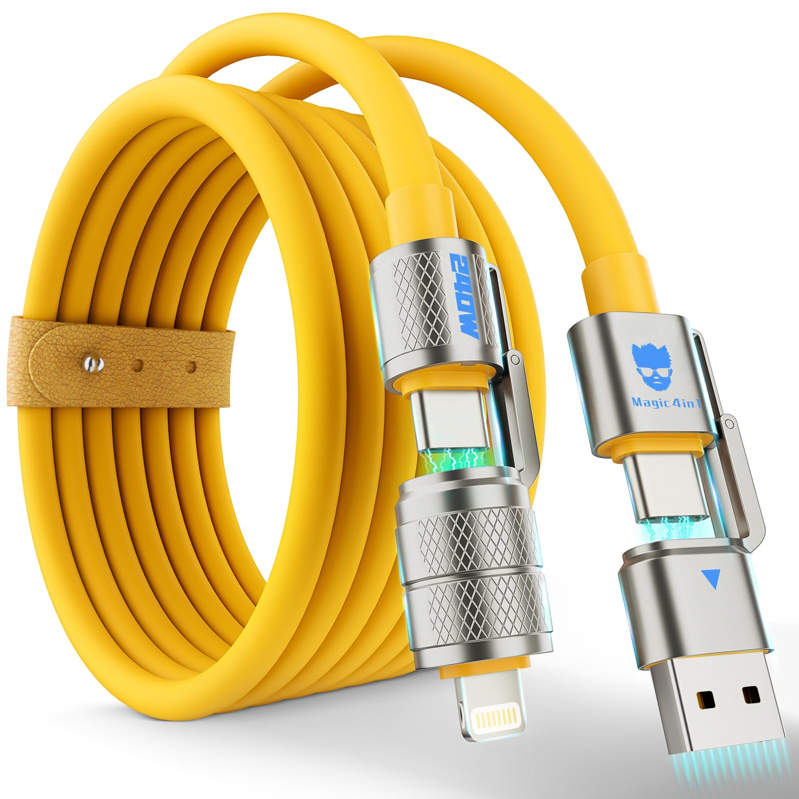 4-in-1 Multi USB Charging Cable - 240W Fast Charger Cord with USB A & Type C - Compatible with iPhone 16/15/14/13, iPad, Samsung Galaxy, MacBook & More - Perfect for Home, Office & Travel Charging
