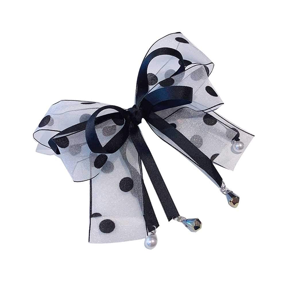 QZH Fashion Fabric Ribbon Hair Clips - Yarn Dot Bow Hairpins for Women & Girls - Hair Accessories Barrettes Headbands - Perfect for Parties, Weddings & Everyday Styling