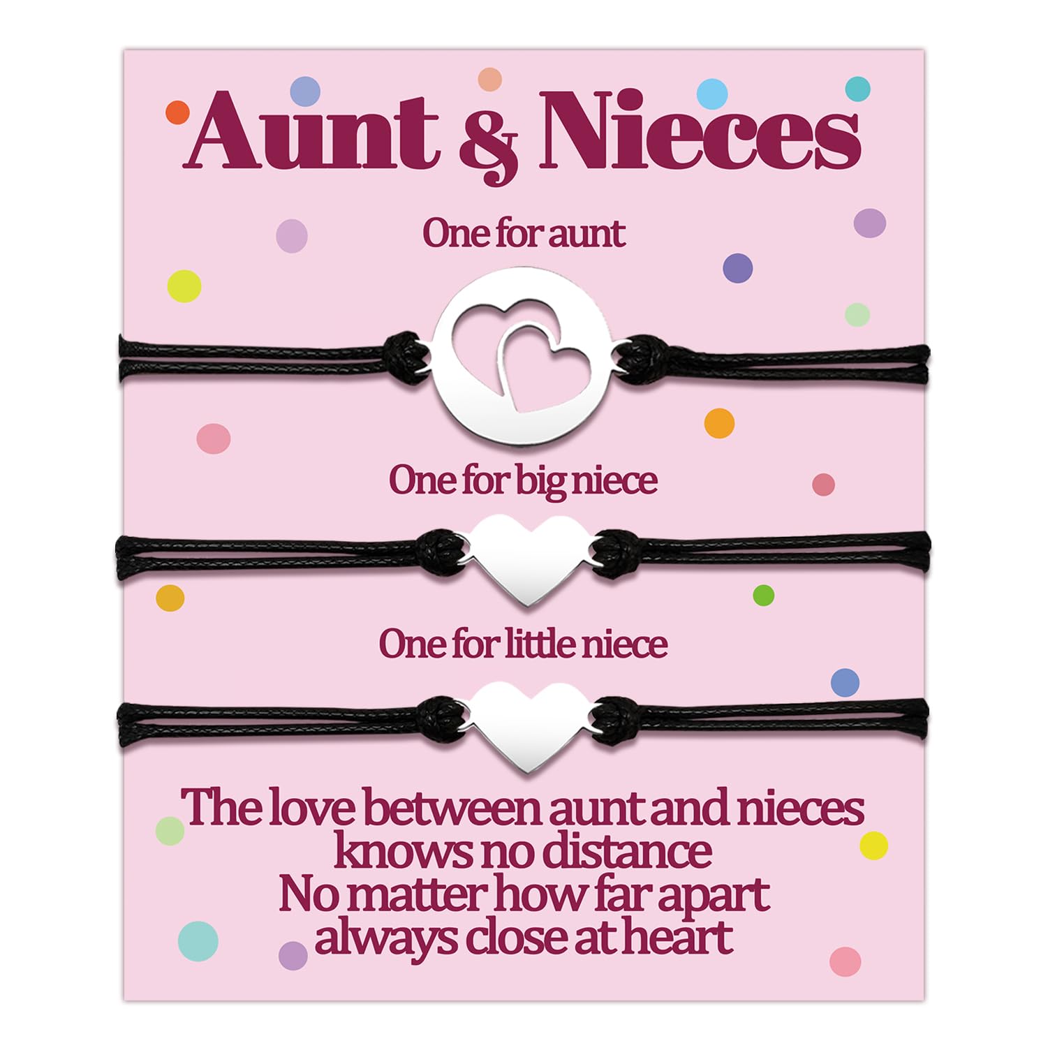 **Matching Heart Love Bracelets Set for Aunt & Nieces (2/3/4/5 Pcs) - Perfect Gift for Mother's Day, Birthday, Valentine's Day - Jewelry for Women, Family Bonding & Special Occasions**