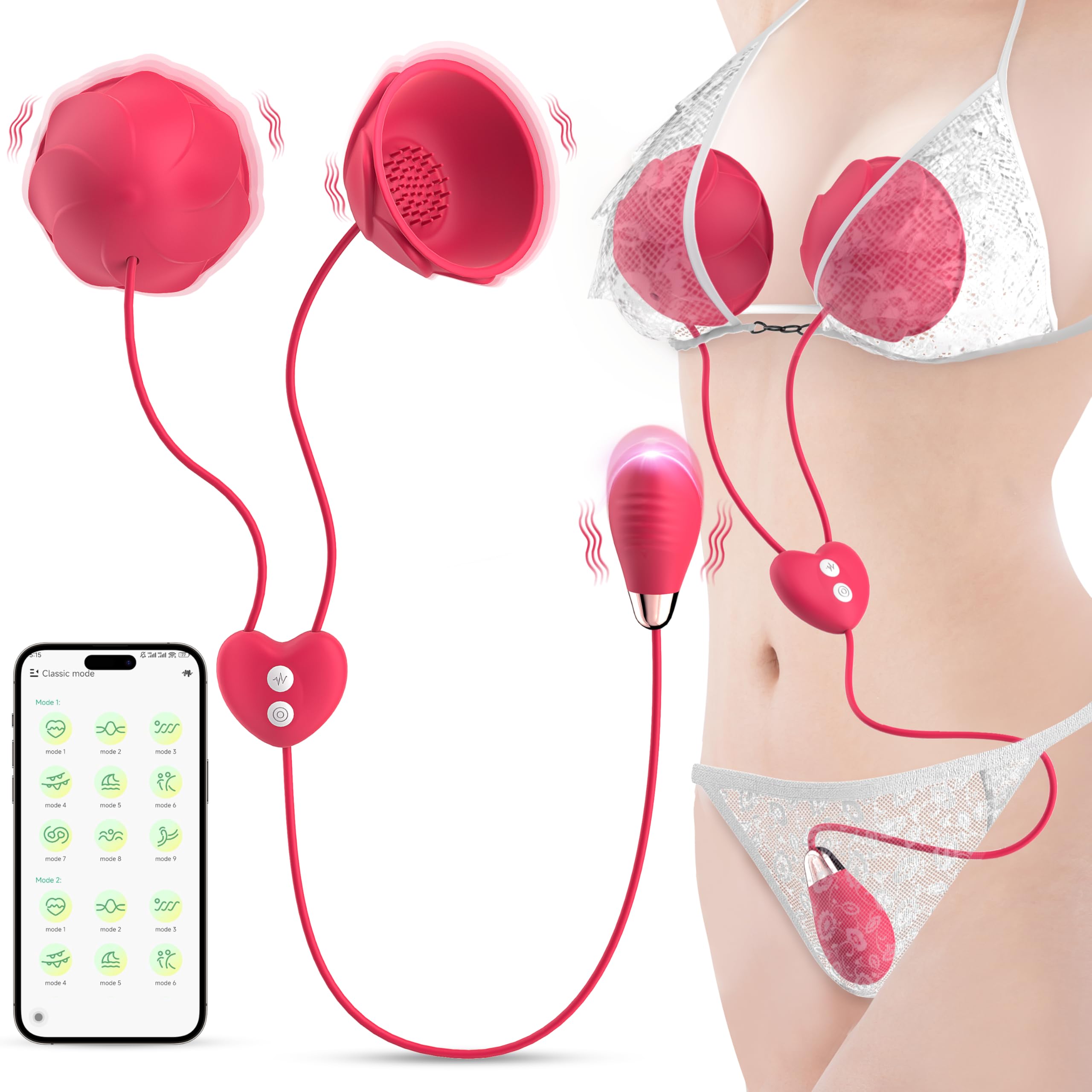 APP Controlled Vibrating Nipple Toys & G Spot Stimulator for Women - 9x9 Vibration Modes, Rose Sex Toy for Couples, Clitoral Stimulator Dildo with Nipple Clamps | Perfect for Couples Play, Solo Pleasure & Sensual Massage