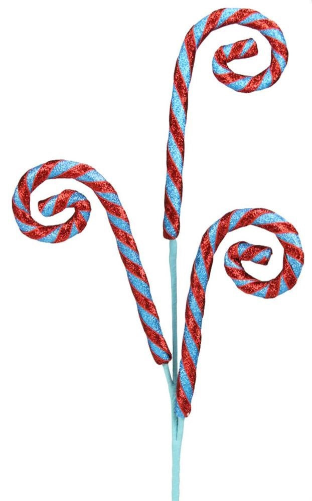 29 Pack Turquoise and Red Glitter Candy Cane Sprays for Christmas Tree Decorations, Holiday Party Favors, and DIY Crafts