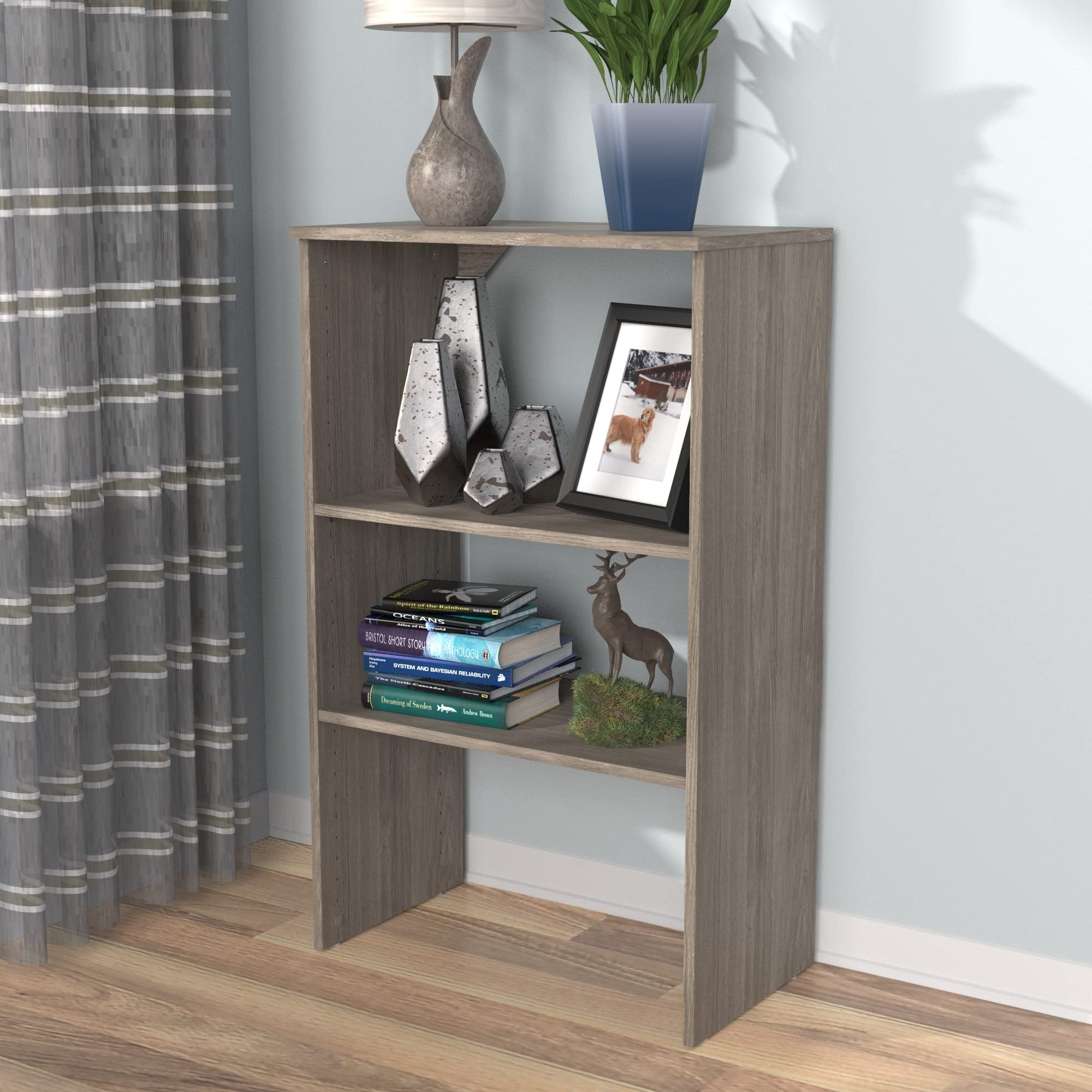 ClosetMaid SuiteSymphony Adjustable Wood Shelf Unit with 2 Shelves - Graphite Grey | Storage Organizer for Closet, Clothes, Shoes, Books, TV & Home Décor | Perfect for Bedroom, Living Room & Office Organization