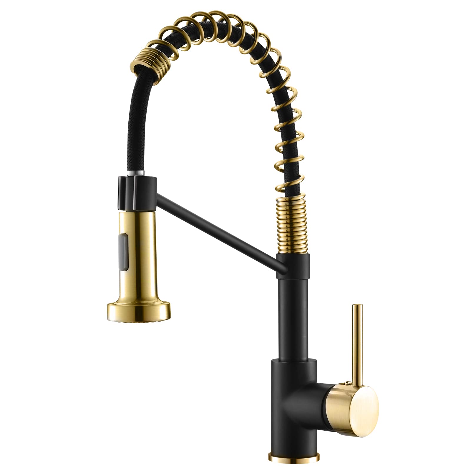Modern Matte Black Single Handle Kitchen Faucet with Pull Down Sprayer - Commercial Grade Black Gold Design for RV, Farmhouse, Camper, and Home Use