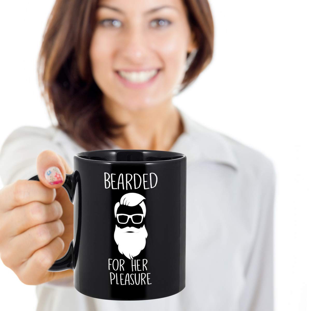 Zapbest Funny Coffee Mug for Women - 11 oz Black Porcelain Tea Cup with Bearded Design - Perfect Gift for Her - Ideal for Office, Home & Gifting