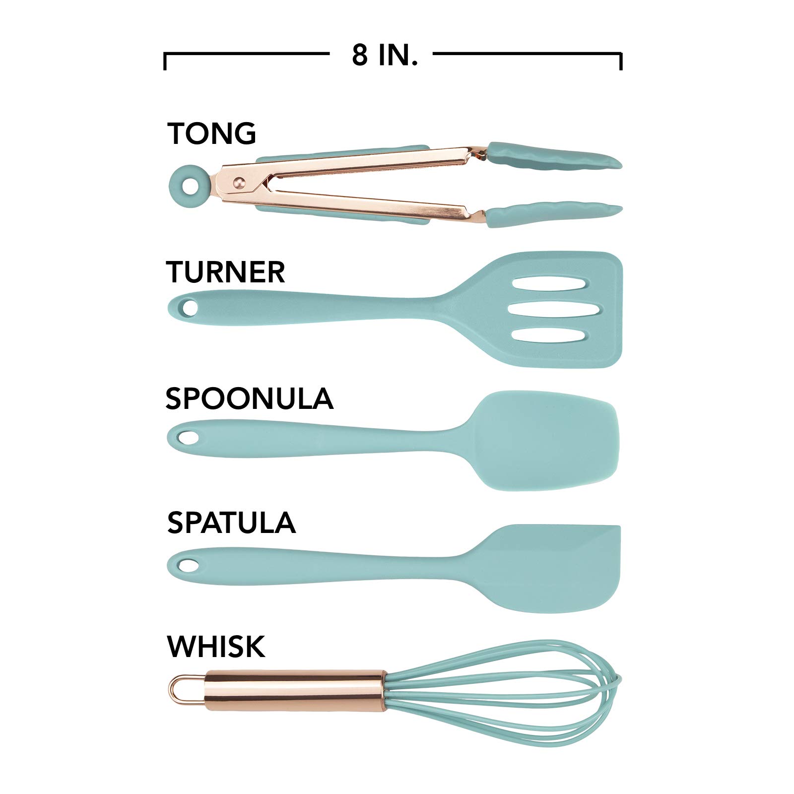 COOK WITH COLOR Silicone Cooking Utensils Set - Easy to Clean, Nonstick Kitchen Gadgets, Mini Aqua Tools for Baking, Frying, and Everyday Cooking