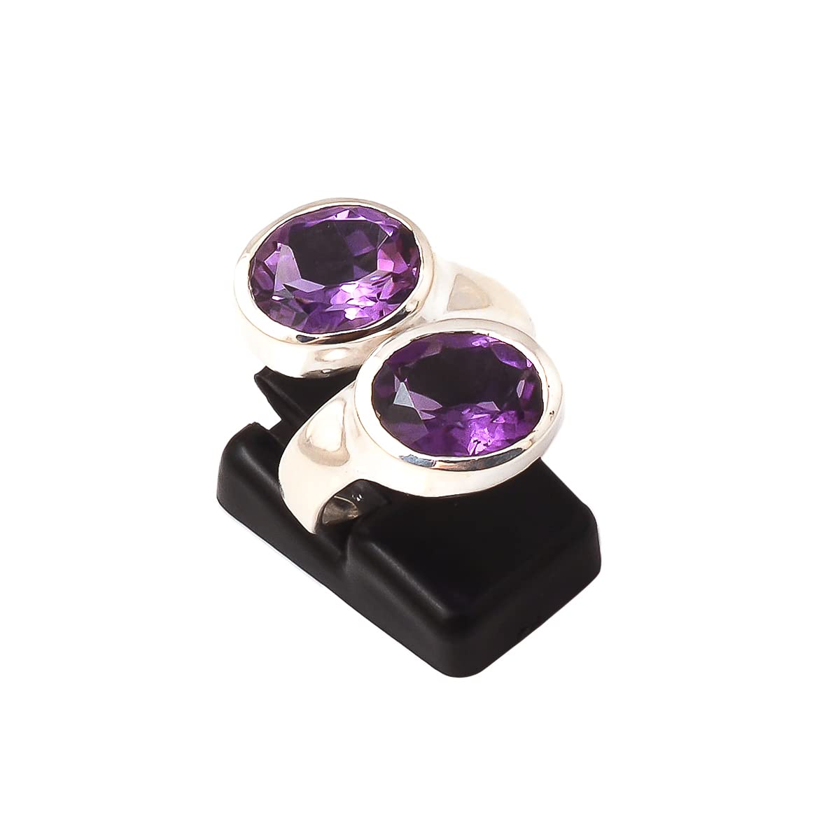 Natural Amethyst Silver Ring for Women - Boho Hippie Style Purple Raw Stone Jewelry - Perfect for Meditation, Yoga & Spiritual Healing