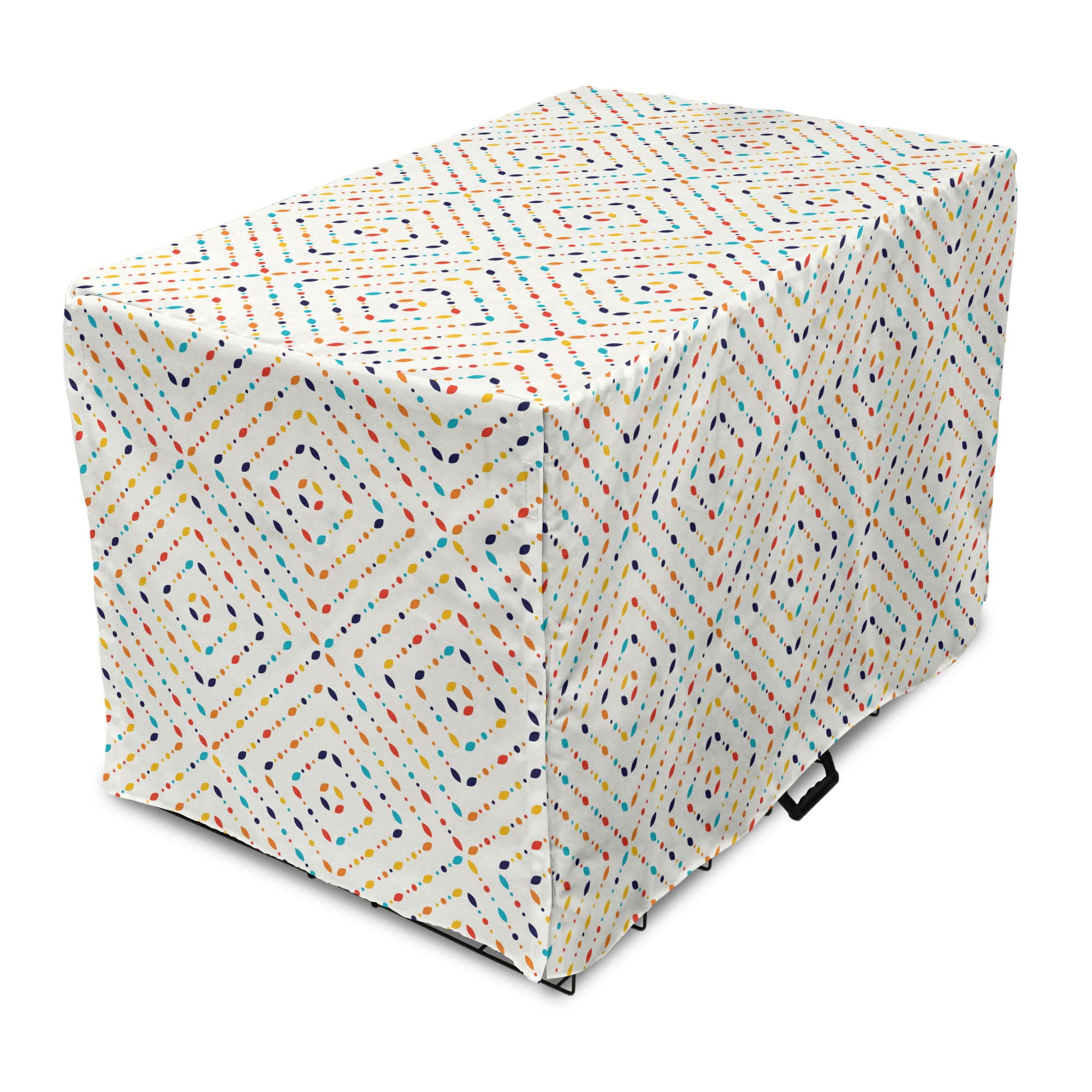 Ambesonne Abstract Dog Crate Cover - Colorful Small Spots Design, Easy to Use Pet Kennel Cover for Small Dogs, Puppies & Kittens (22 Inch, White Multicolor) - Perfect for Home, Travel & Vet Visits