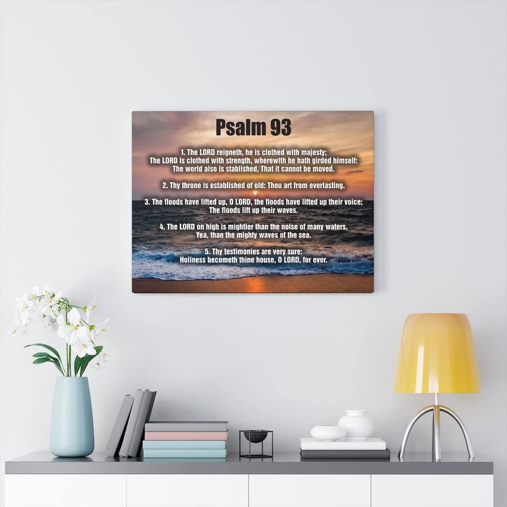 Bible Art Psalm 93 Ocean Wall Decor - Christian Scripture Canvas Print - 'The Lord Reigns' Religious Home Decor for Living Room, Bedroom & Church