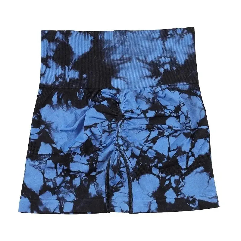 CHRLEISURE Women's Tie Dye Yoga Shorts - High Waist Seamless Workout Leggings for Yoga, Running, Cycling & Gym - Butt Lifting Athletic Shorts with Elastic Waistband - Perfect for Fitness, Lounge & Summer Activities
