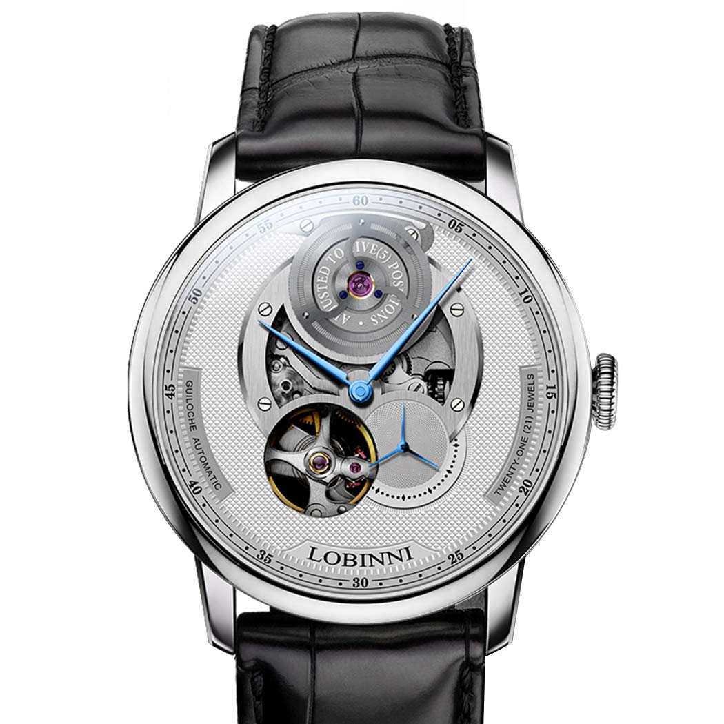LOBINNI Luxury Men's Automatic Skeleton Watch - 50m Waterproof Mechanical Wristwatch with Genuine Leather Strap | Perfect for Business, Formal Events & Everyday Wear
