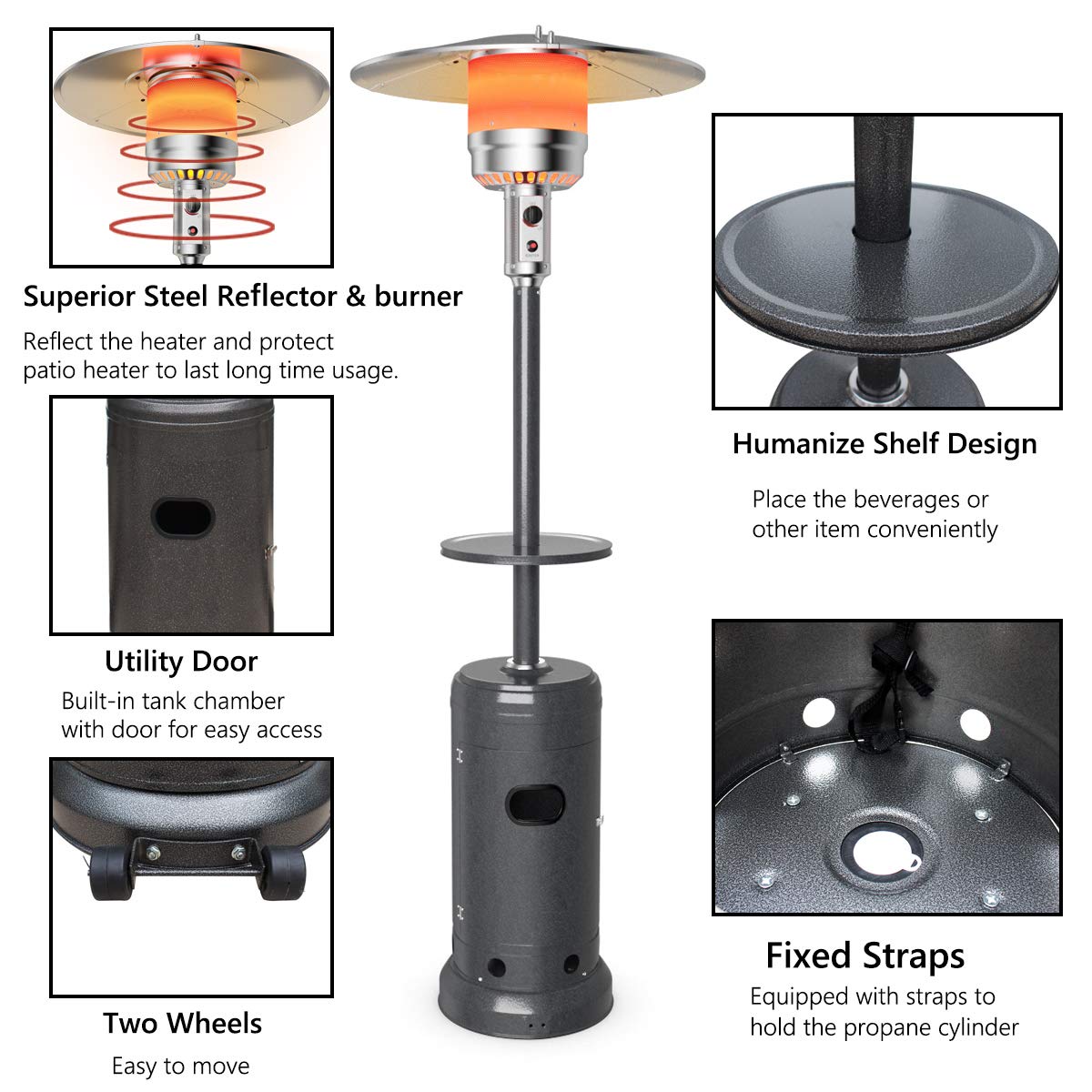Tangkula 48000 BTU Outdoor Propane Patio Heater with Wheels & Cover - 87