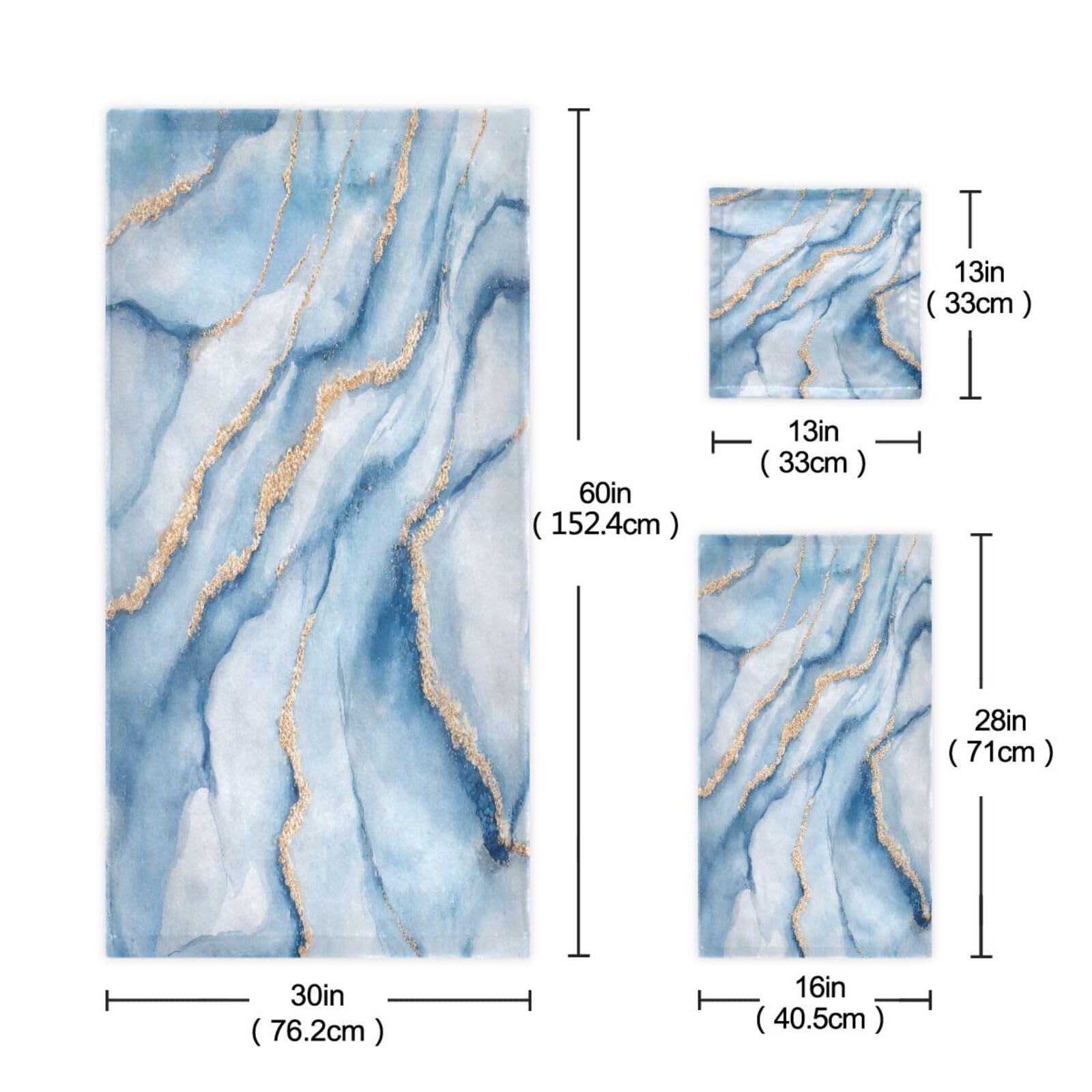 Premium Blue & White Marble Bath Towel Set - 3 Piece Soft Absorbent Eco-Friendly Cotton - Includes Bath Towel, Hand Towel & Washcloth - Perfect for Spa, Guest Bathroom & Luxury Home Decor