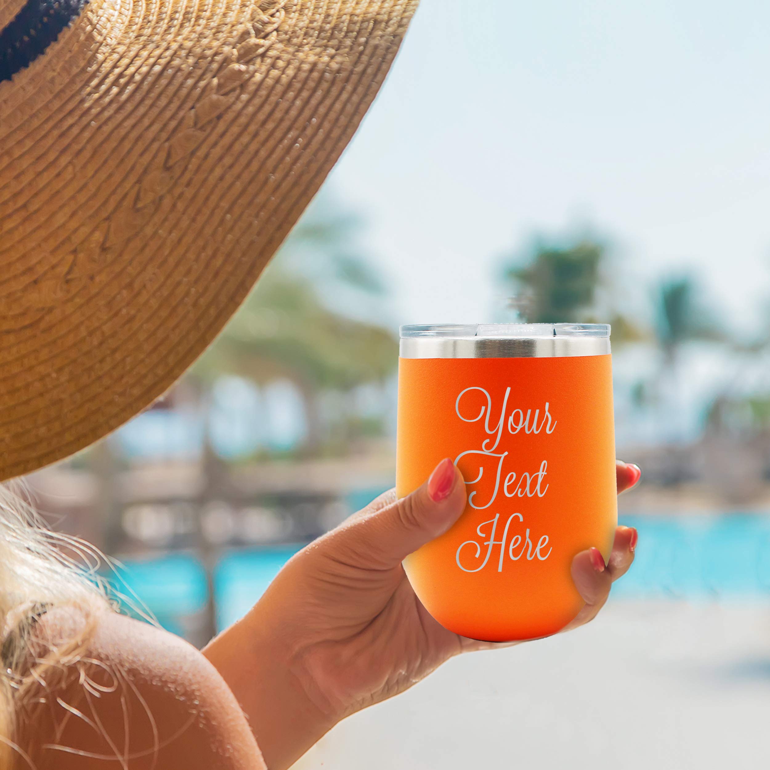 Personalized Insulated Wine Tumbler with Custom Monogram - Stemless Wine Cup for Gifts - Engraved Text Option (Orange) - Perfect for Weddings, Anniversaries & Outdoor Parties
