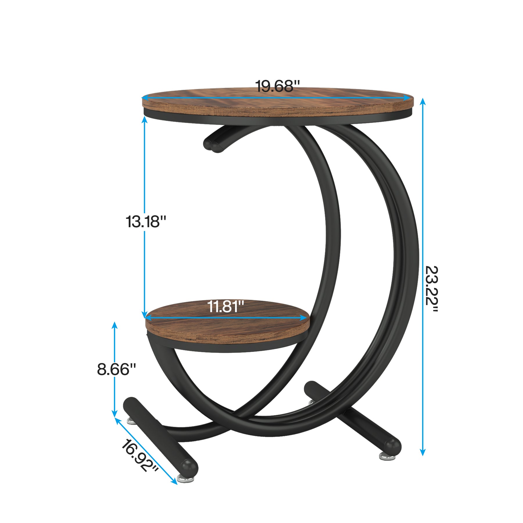 2 Tier End Table with C-Shaped Frame - Small Accent Side Table for Living Room, Bedroom & Office - Modern Nightstand with Storage Shelf